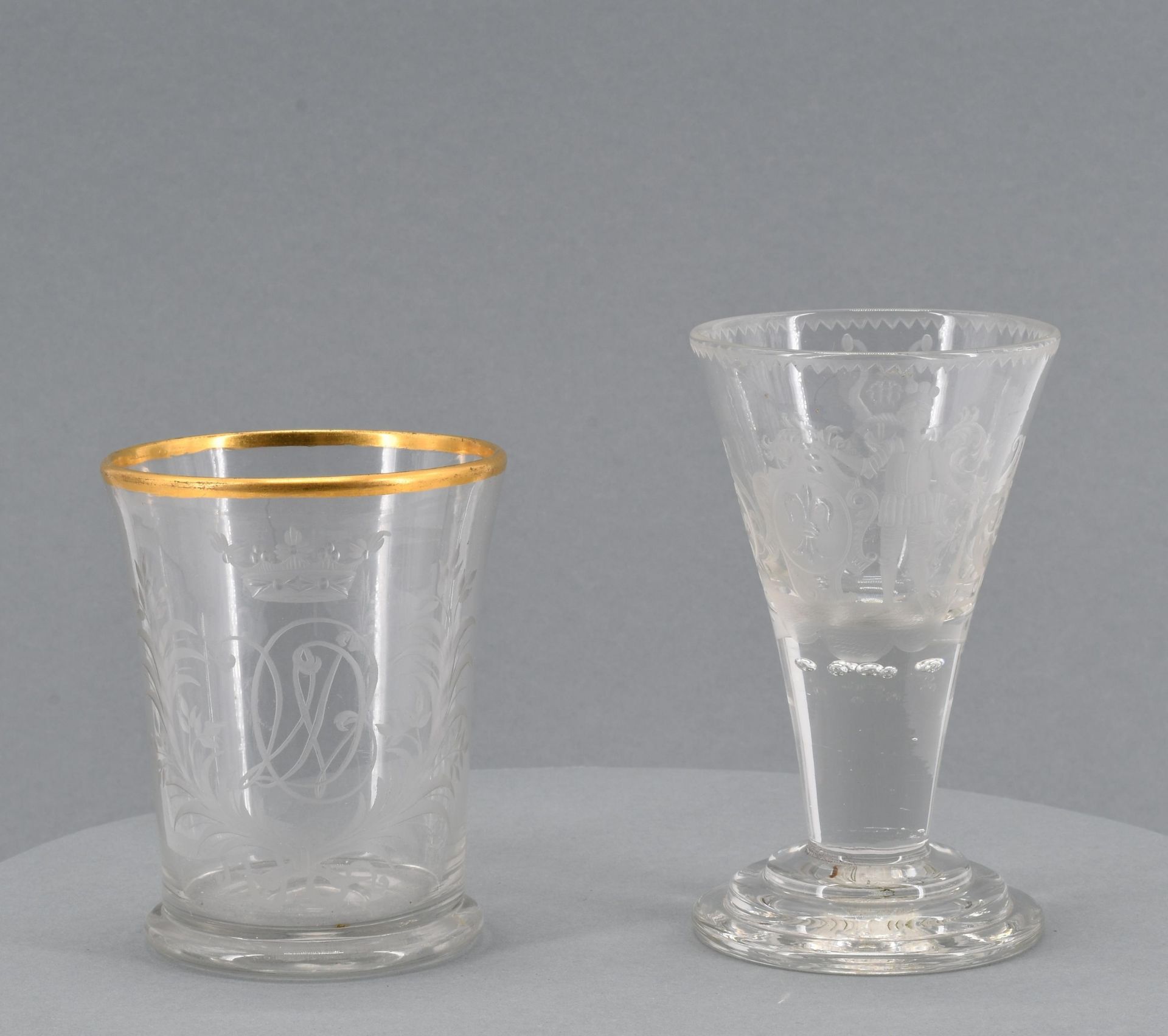 Goblet and engraved cup with golden rim