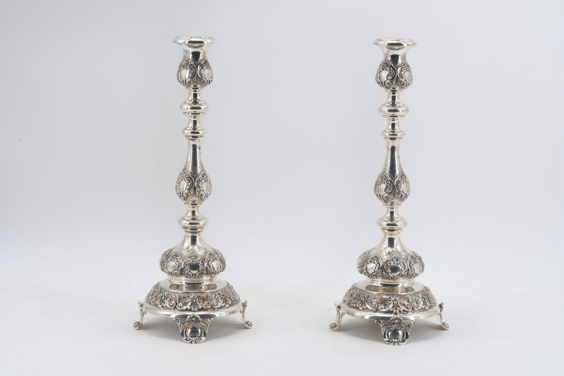 Pair of large candlesticks with baluster shaft