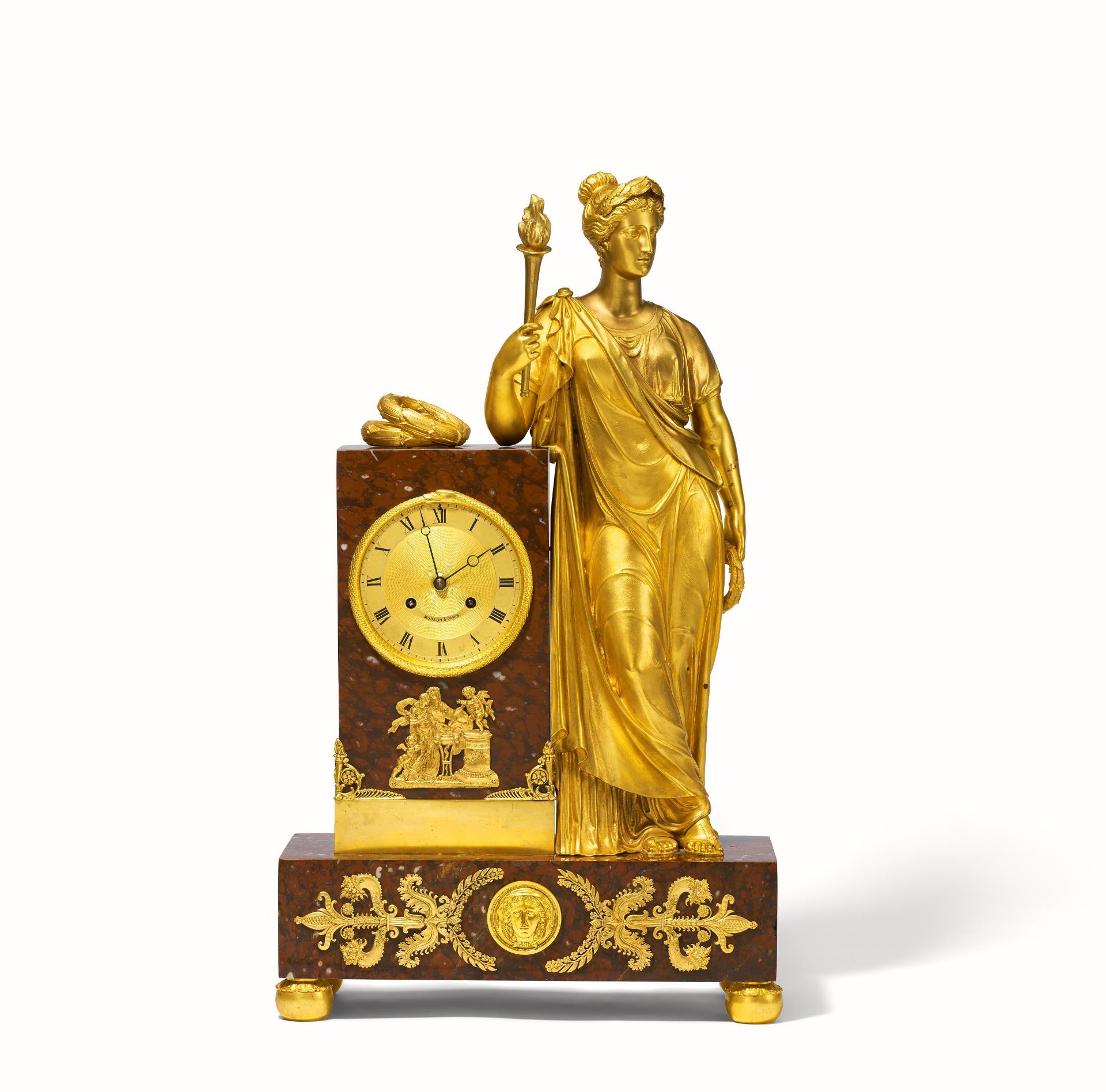 Impressive pendulum clock with allegory
