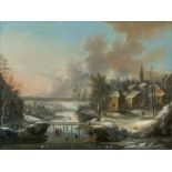 Johann Christian Vollerdt: Winterlandschaft mit Personen auf einem zugefrorenem See