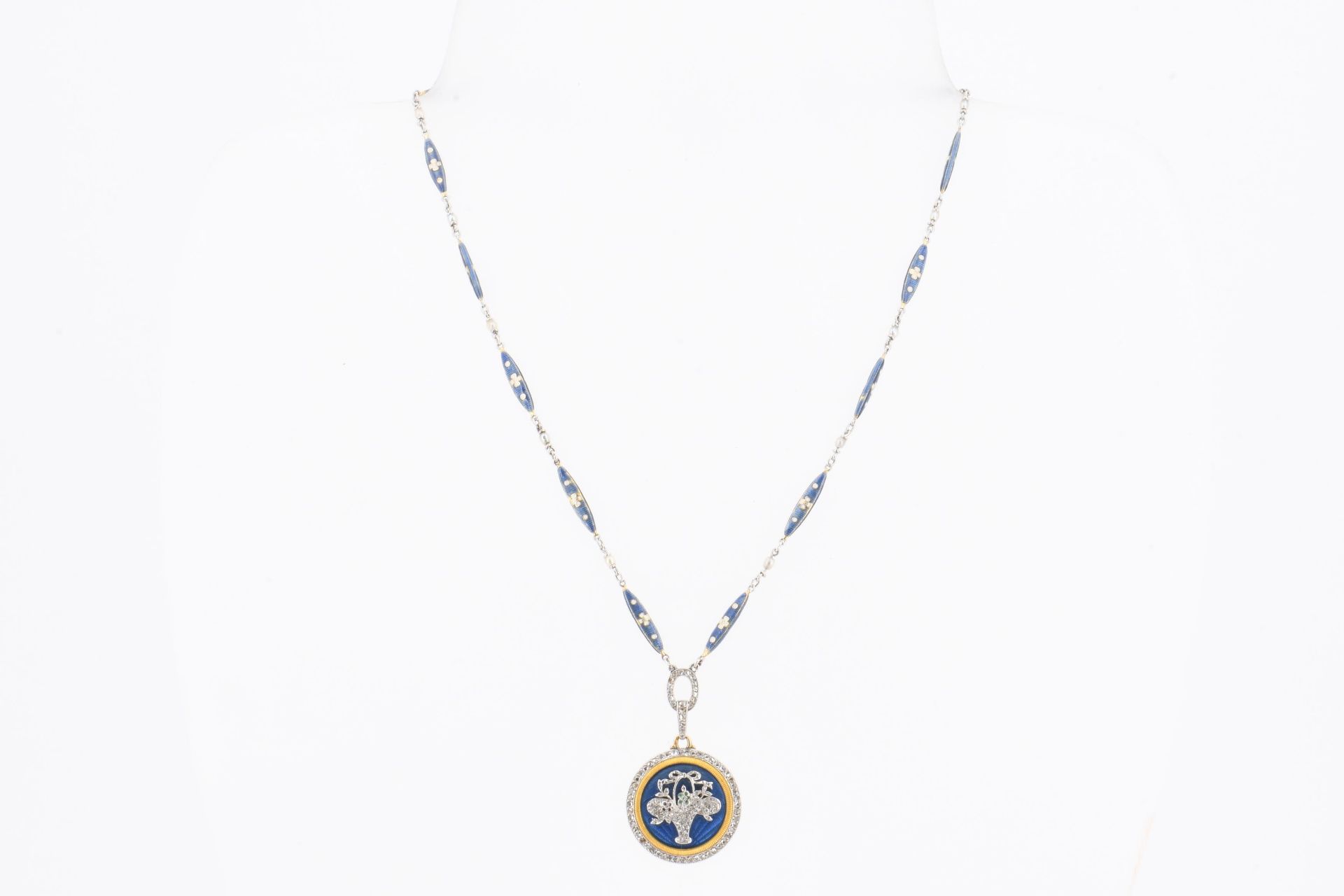 Enamel diamond set: necklace and bracelet - Image 3 of 6