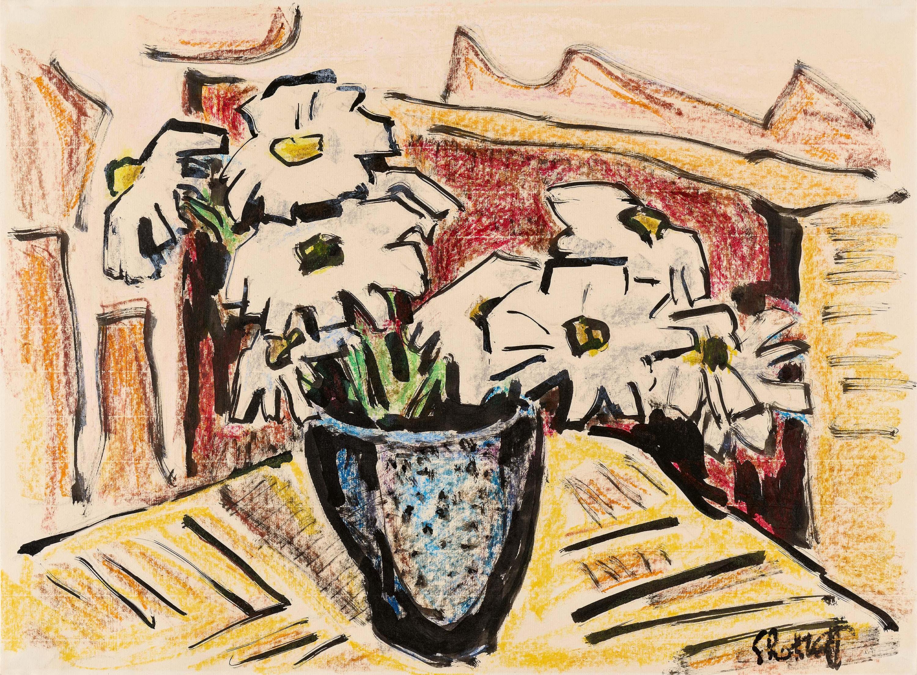 Karl Schmidt-Rottluff: "Margeriten in schwarzer Schale"