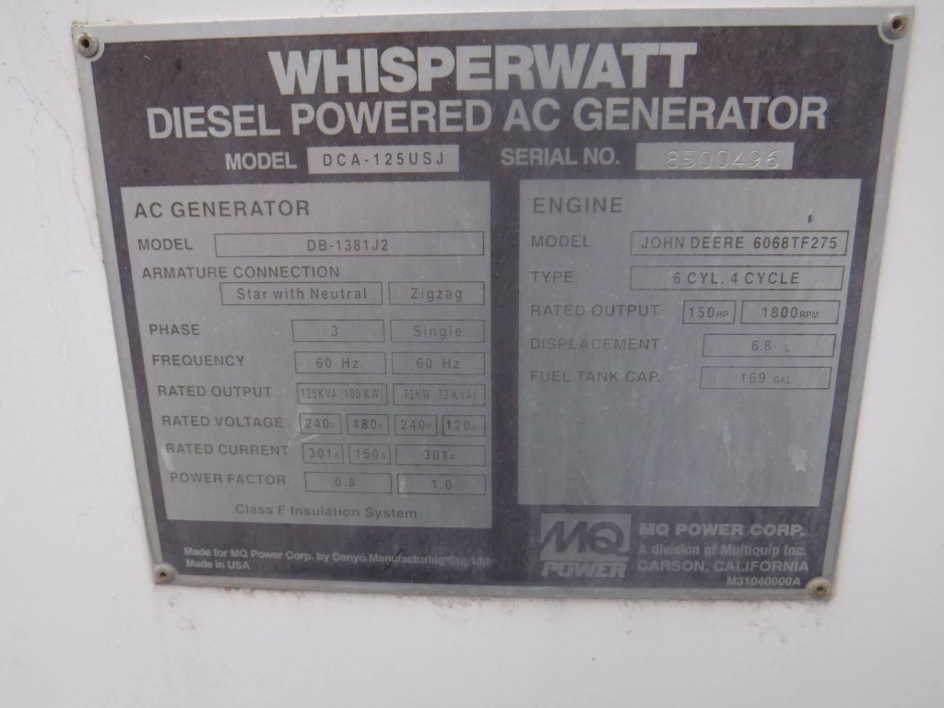 MQ Power DB-1381J2 100 KW Generator, - Image 15 of 15
