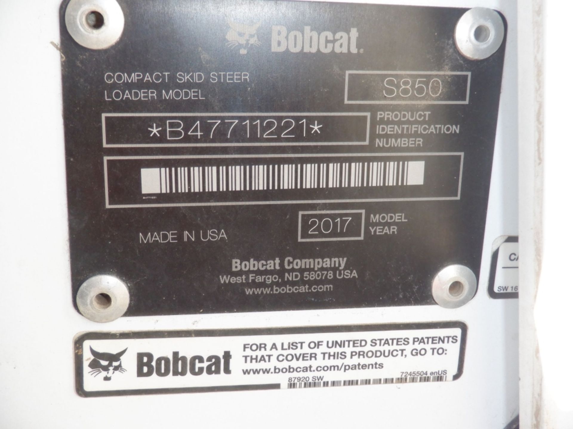 2017 Bobcat S850 Skid Steer Loader, - Image 19 of 19