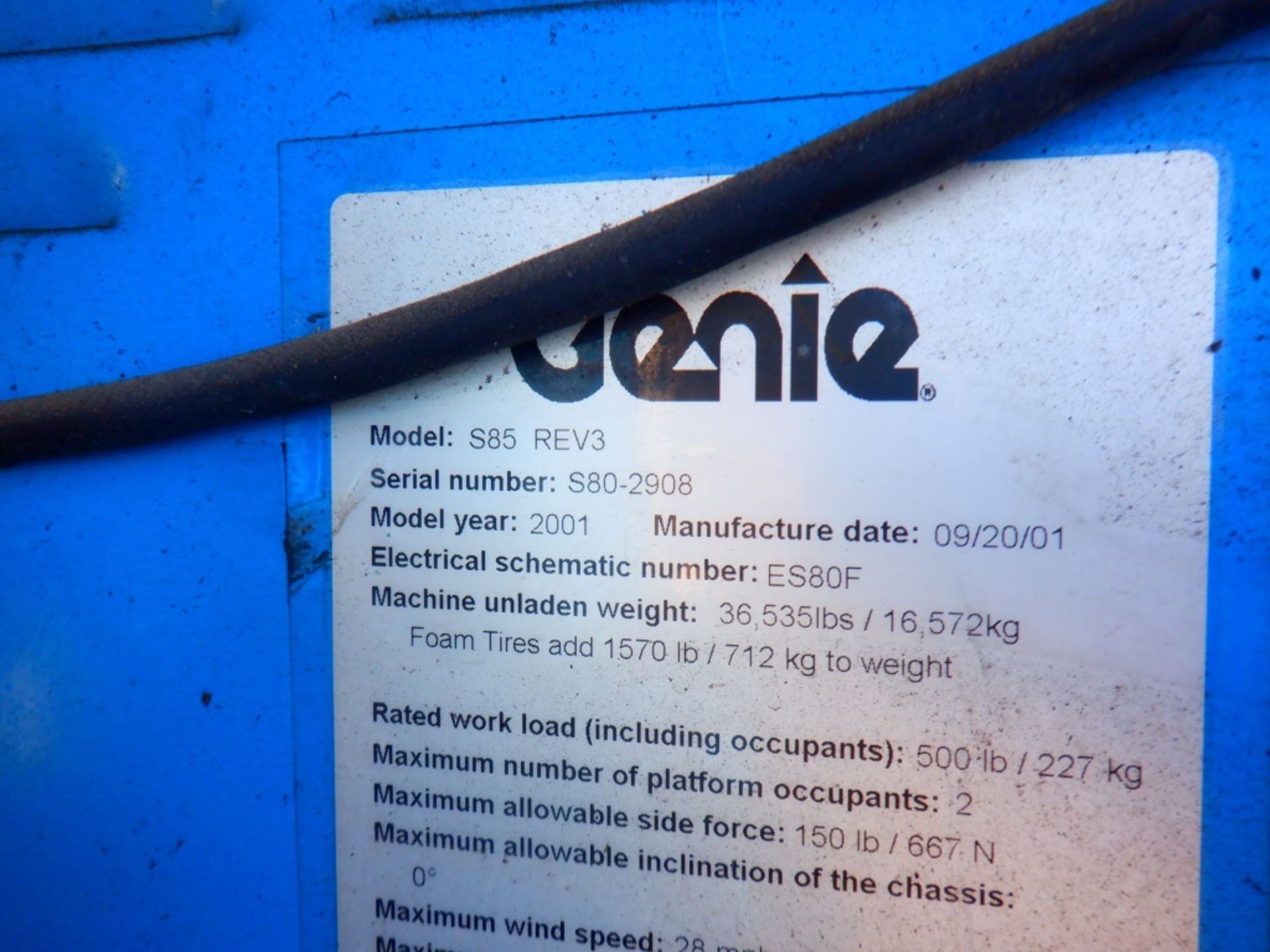 2001 Genie S-85 Boom Lift, - Image 35 of 35