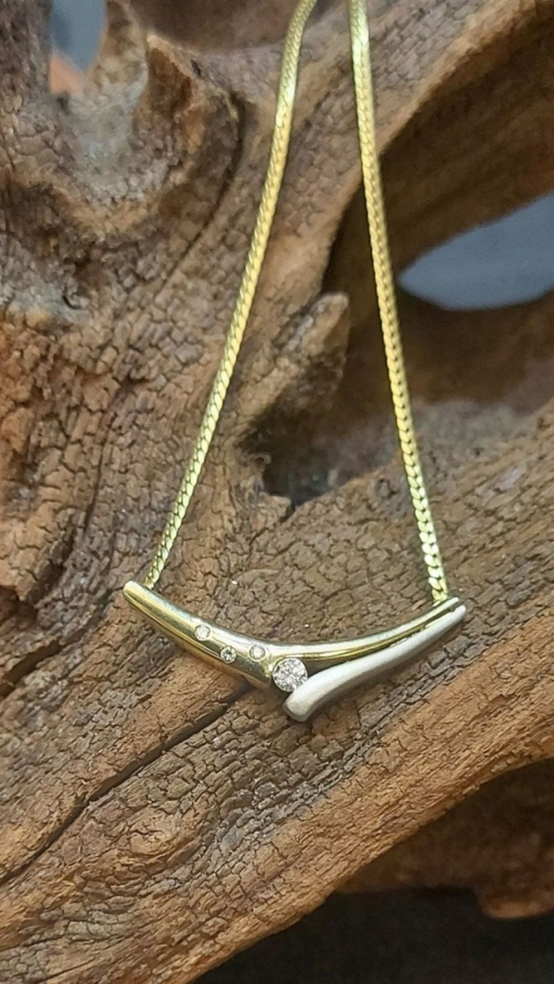 Modernes 585 GG 14k Collier mit Brillianten + Verlängerung