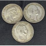 Für den Tierschutzverein Gifhorn: 3 x alte Silbermünze "3 Mark" Preussen und Bayern" ca. 53,4g
