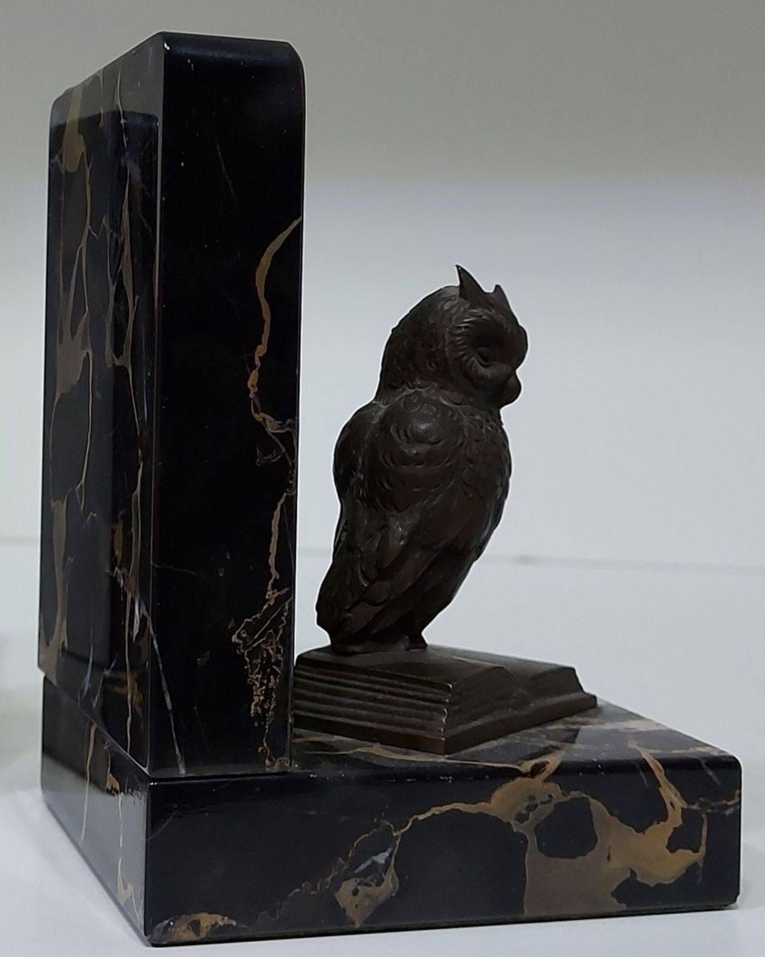 Schönes Paar alte Marmor Bronze Buchstützen "Eule" - Bild 2 aus 4