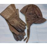 Alte verm. 40/50er Jahre Leder Mütze / Handschuhe Vintage Motorrad