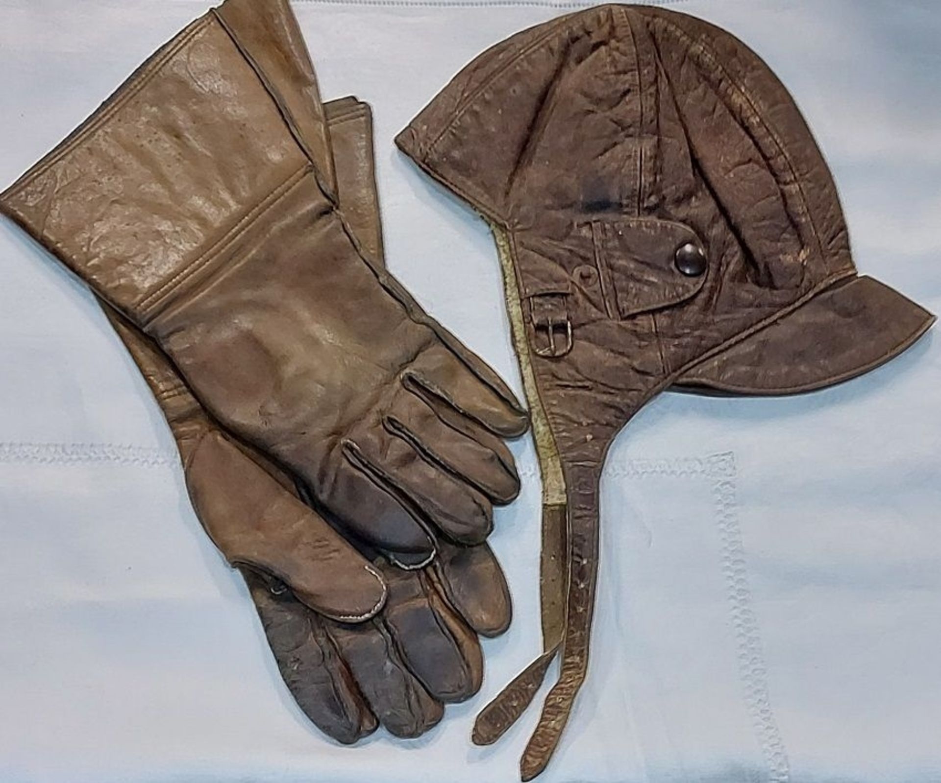 Alte verm. 40/50er Jahre Leder Mütze / Handschuhe Vintage Motorrad