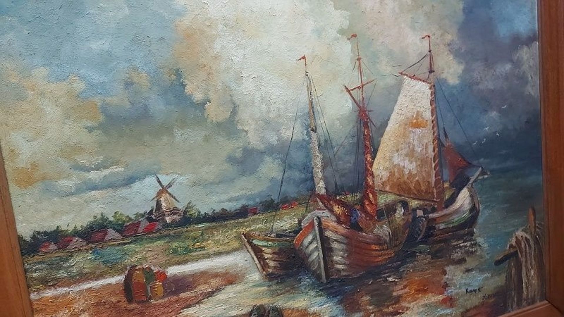 Imposantes Ölgemälde Impressionismus Schiffe Öl auf Pappe gerahmt sign. Kasper Bremen - Image 4 of 6