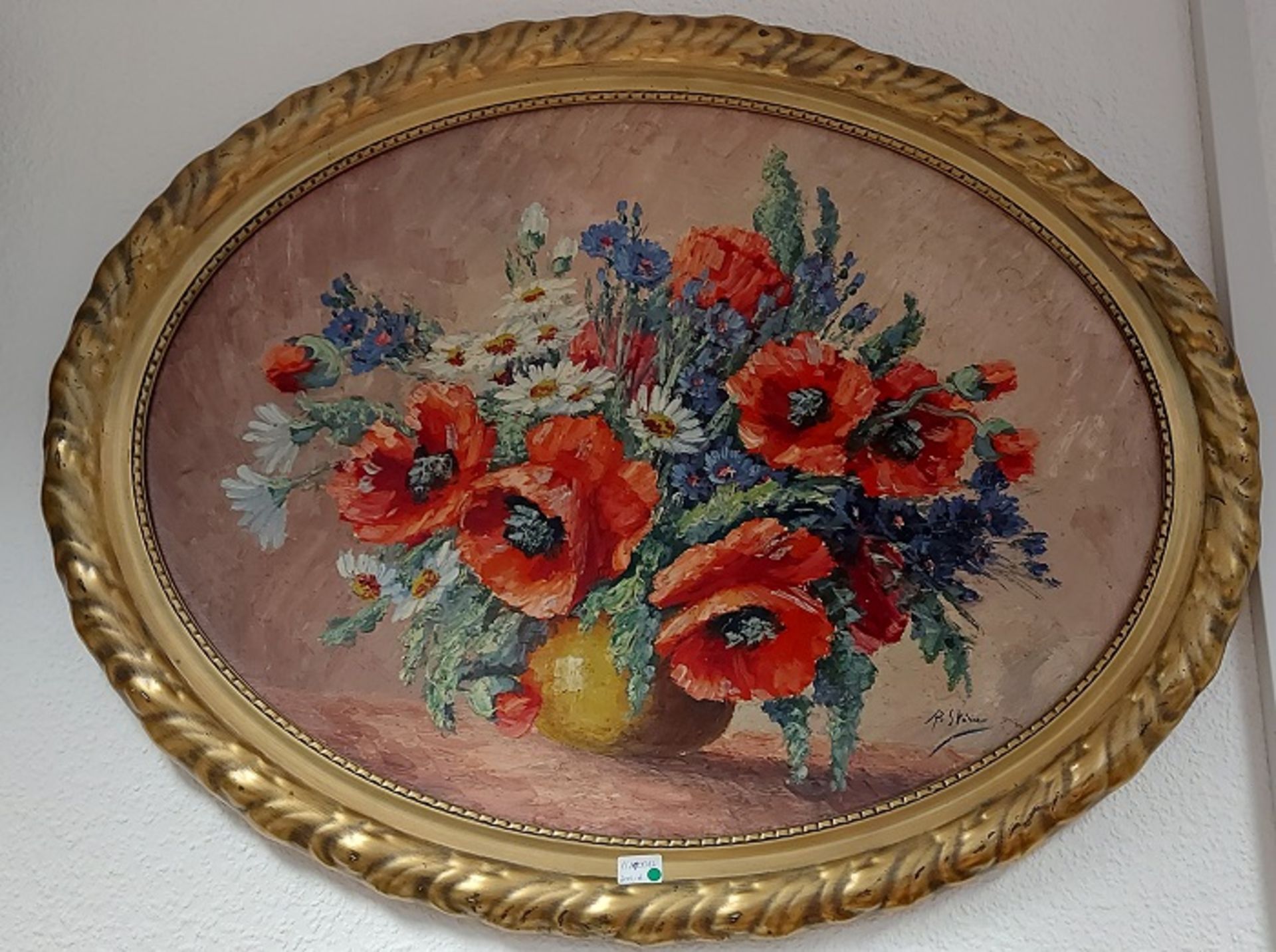 Ölgemälde Sommerstrauß Feldblumenstilleben ovaler Rahmen 90x73cm unbek. Maler