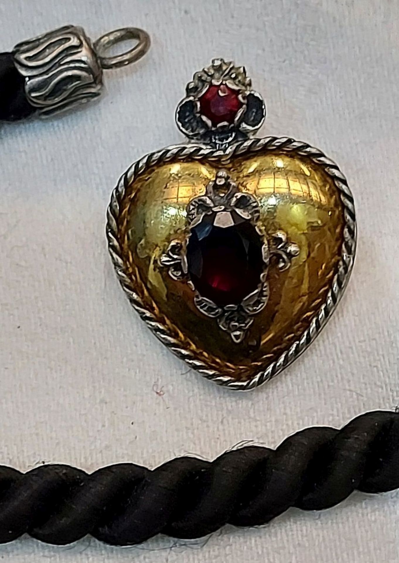 Halskette Kordel Trachtenkette Herzanhänger 835er Silber - Bild 3 aus 5