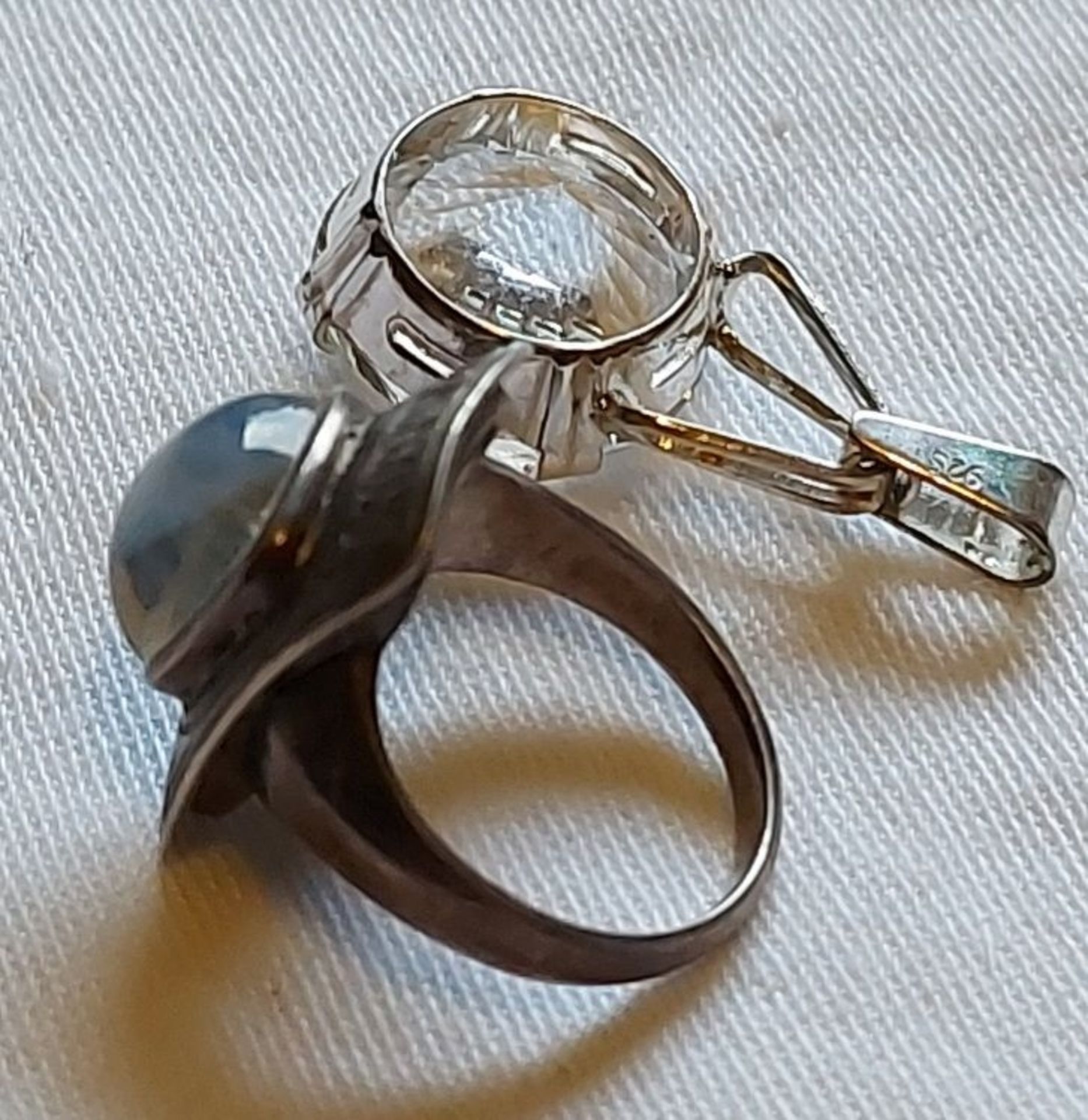 Schönes Konvolut 925er Silberschmuck Mondstein Ring und Anhänger - Bild 5 aus 5