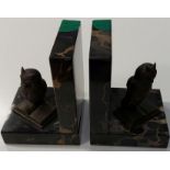 Schönes Paar alte Marmor Bronze Buchstützen "Eule"