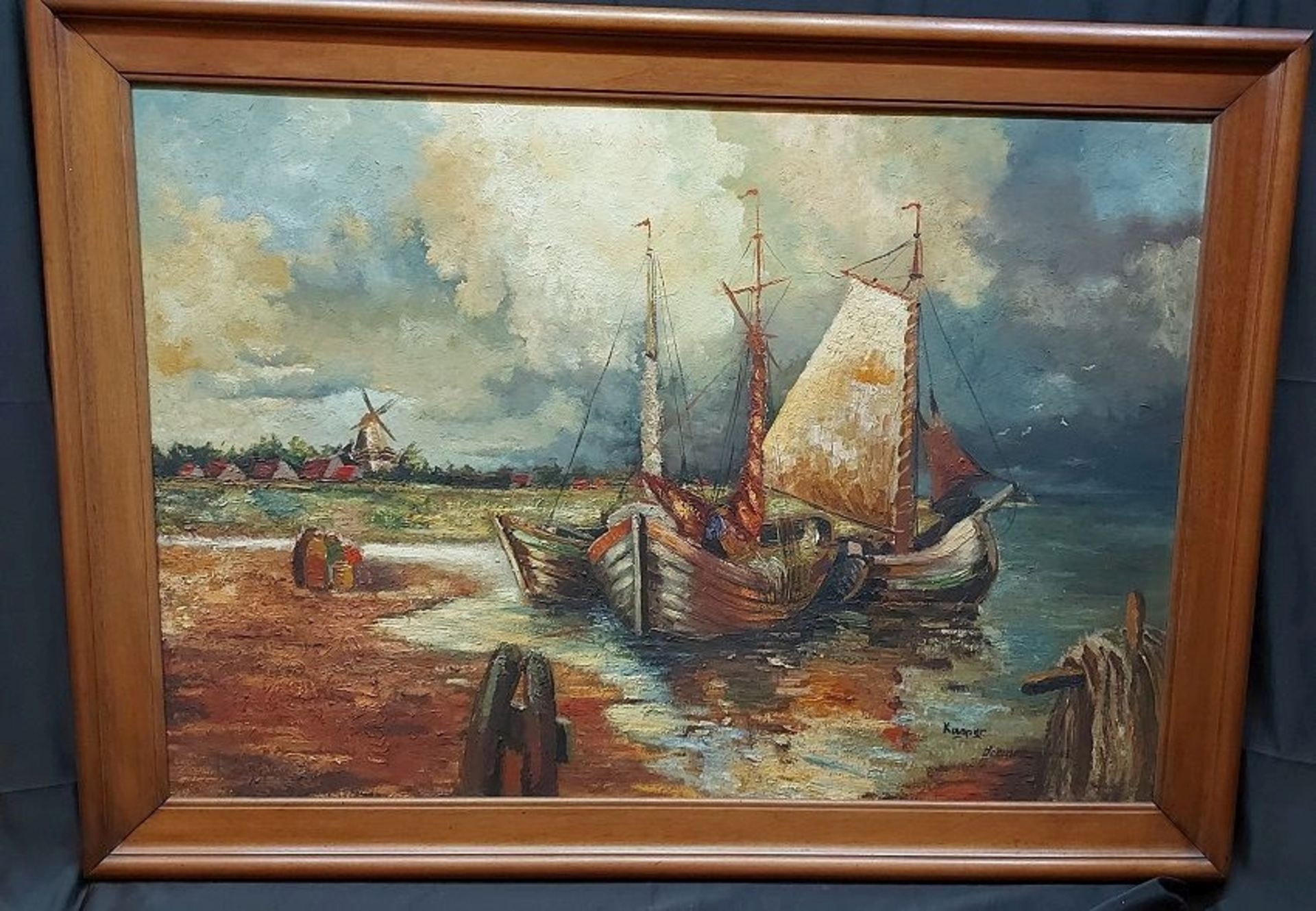 Imposantes Ölgemälde Impressionismus Schiffe Öl auf Pappe gerahmt sign. Kasper Bremen