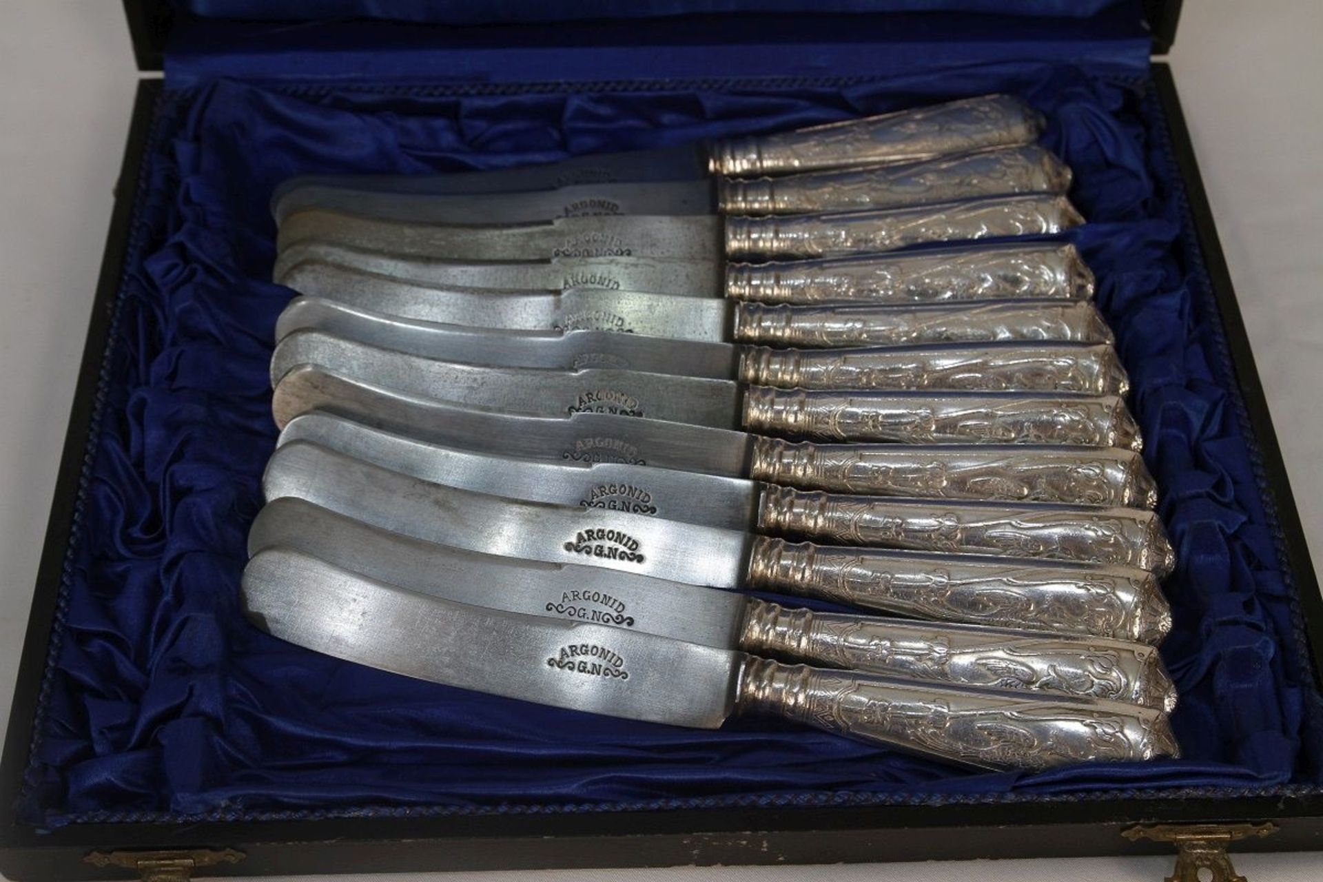 12 antike Jugendstil Silber 800 Messer Vogeldekor - Bild 2 aus 9