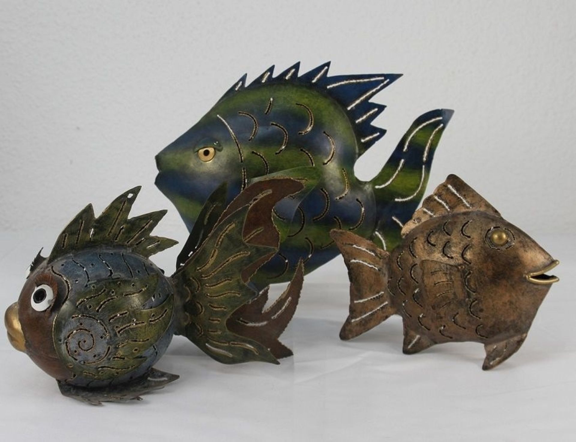 3 dekorative Fische Blechfische Metallfische