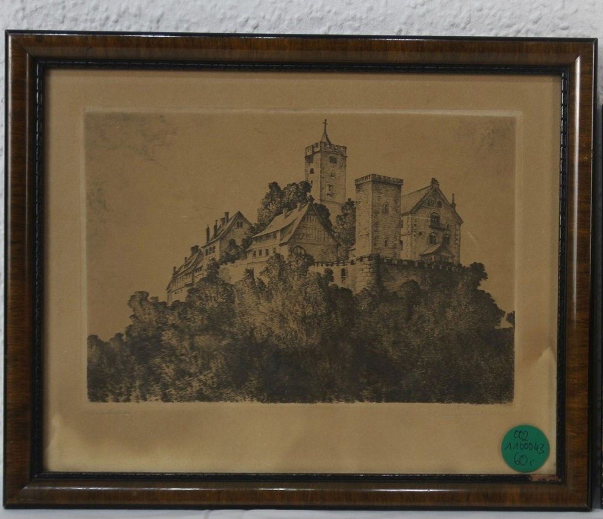 Unbekannter Künstler - orig. Radierung Stich Burg "Wartburg"