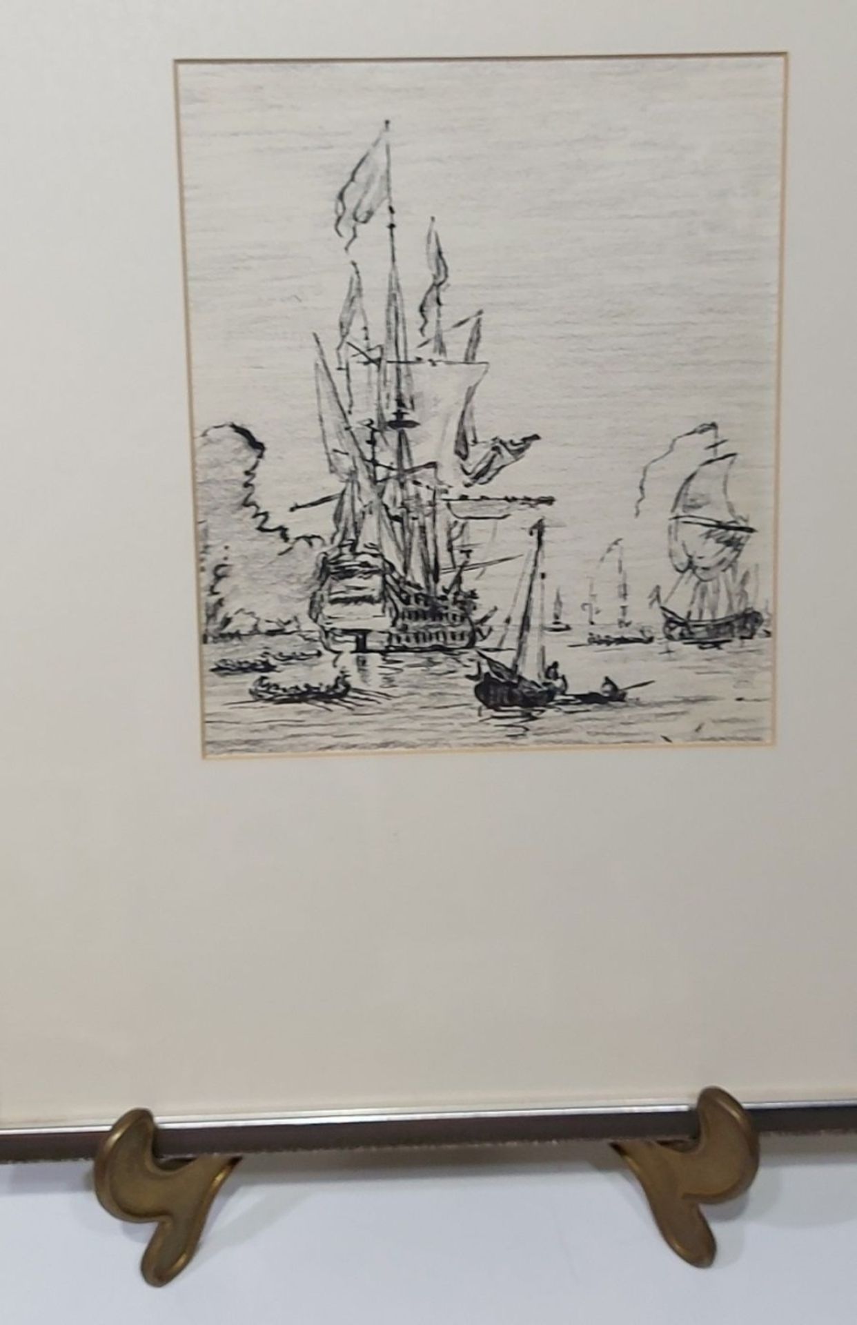 Maritime Tusche Kohle Zeichnung gerahmt - Image 4 of 5