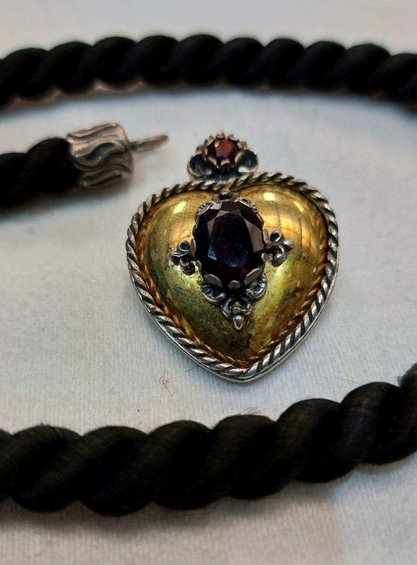 Halskette Kordel Trachtenkette Herzanhänger 835er Silber - Bild 5 aus 5