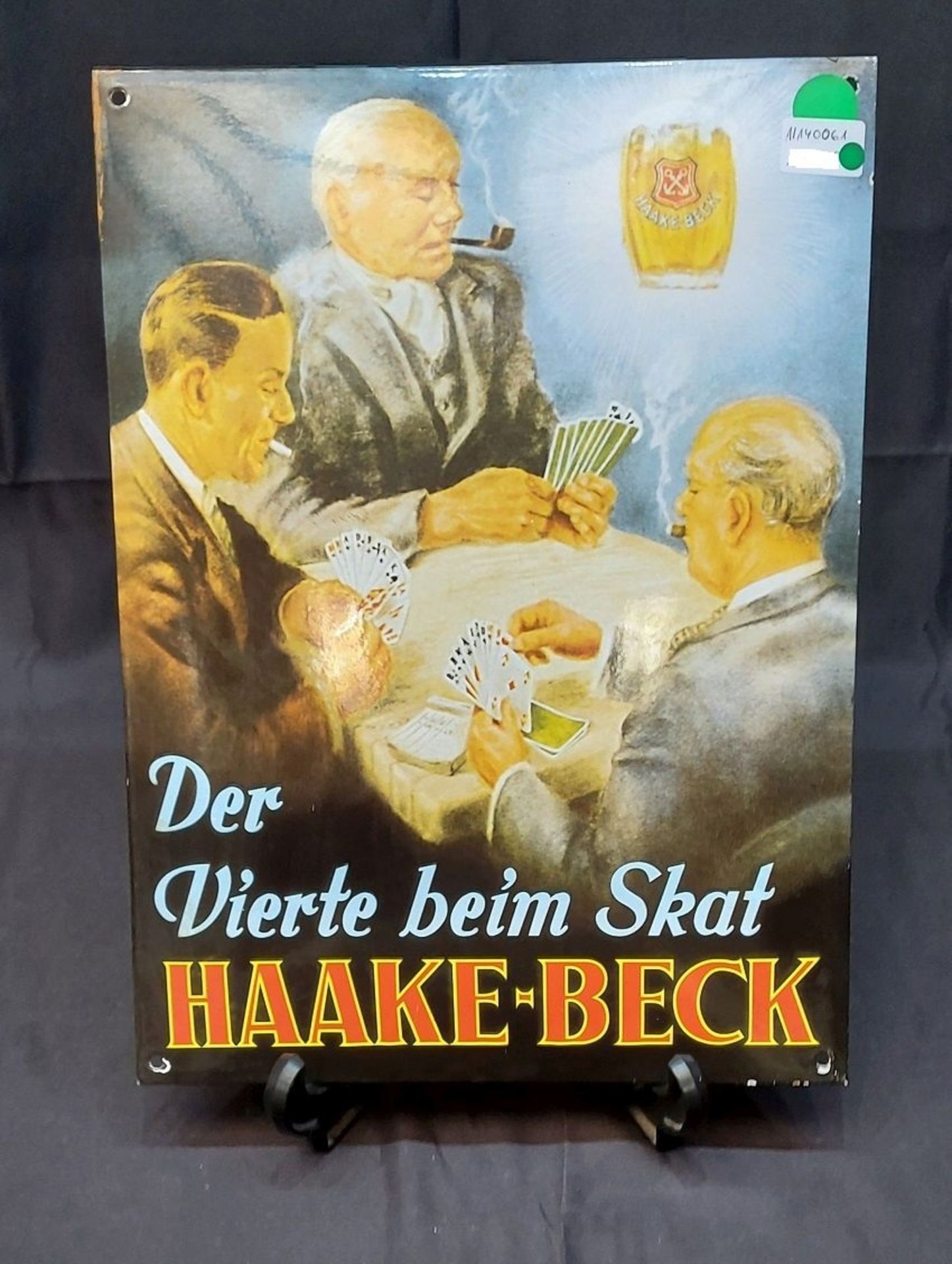 Sammlerstück! Der Vierte beim Skat - Seltenes Haake Beck Schild, lim. Auflage 1997