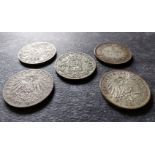 Für den Tierschutzverein Gifhorn: 5 Stk. antike Silbermünzen 5 DR Kaiserreich