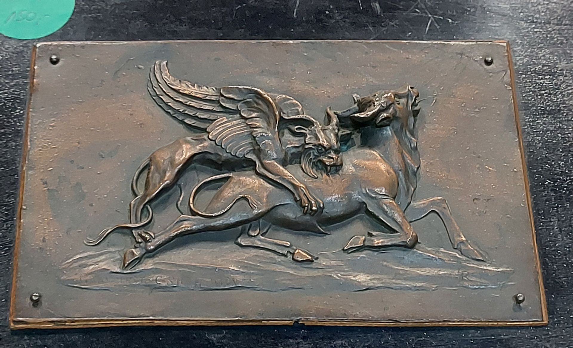 Antikes Bronze Reliefbild Markuslöwe auf Stier - Bild 3 aus 8