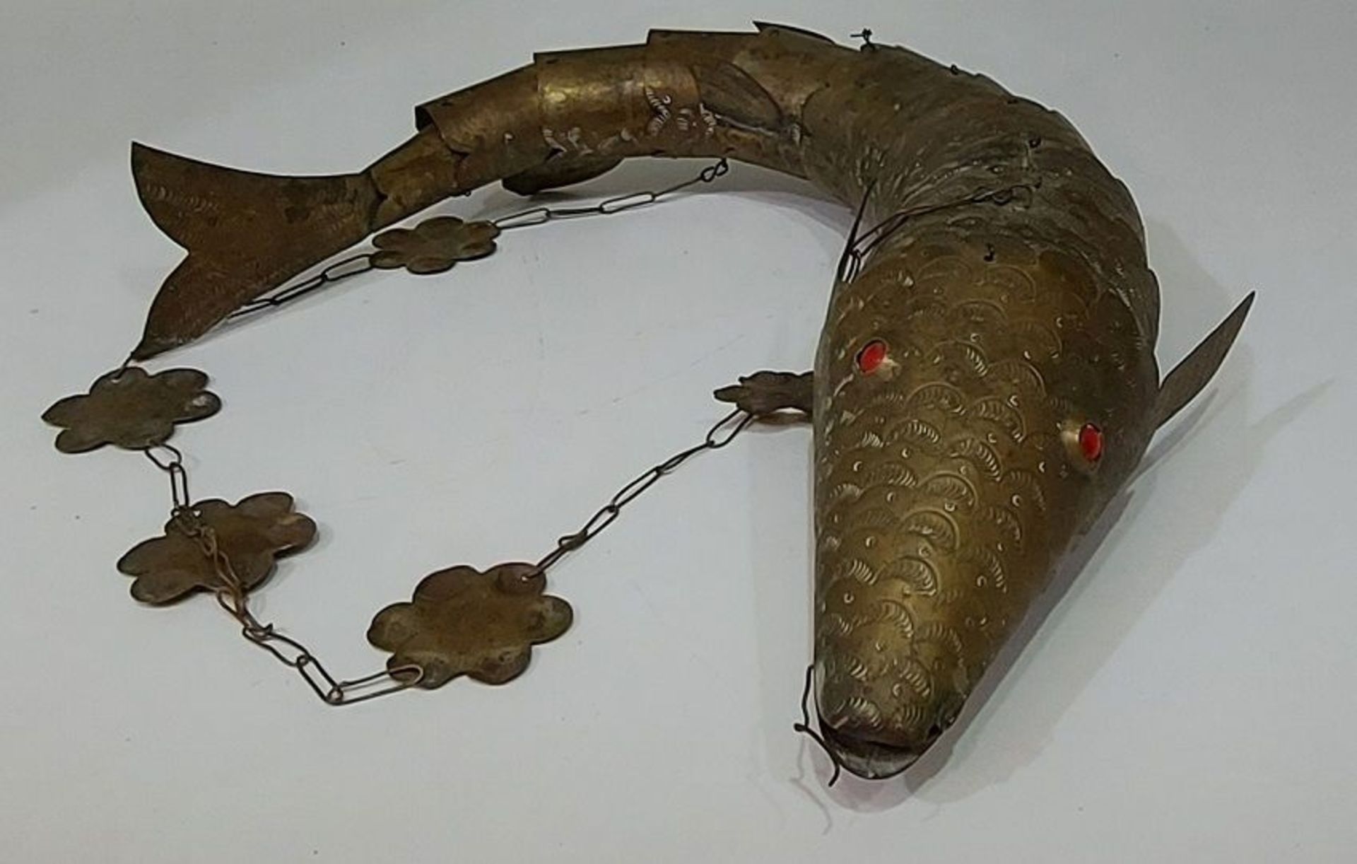 Antiker XL Besamimfisch Gliederfisch Besamimbüchse mit Korallenaugen