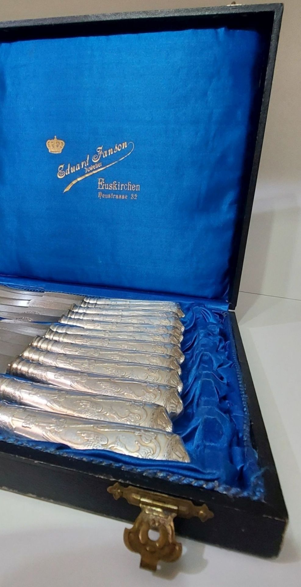 12 antike Jugendstil Silber 800 Messer Vogeldekor - Bild 8 aus 9
