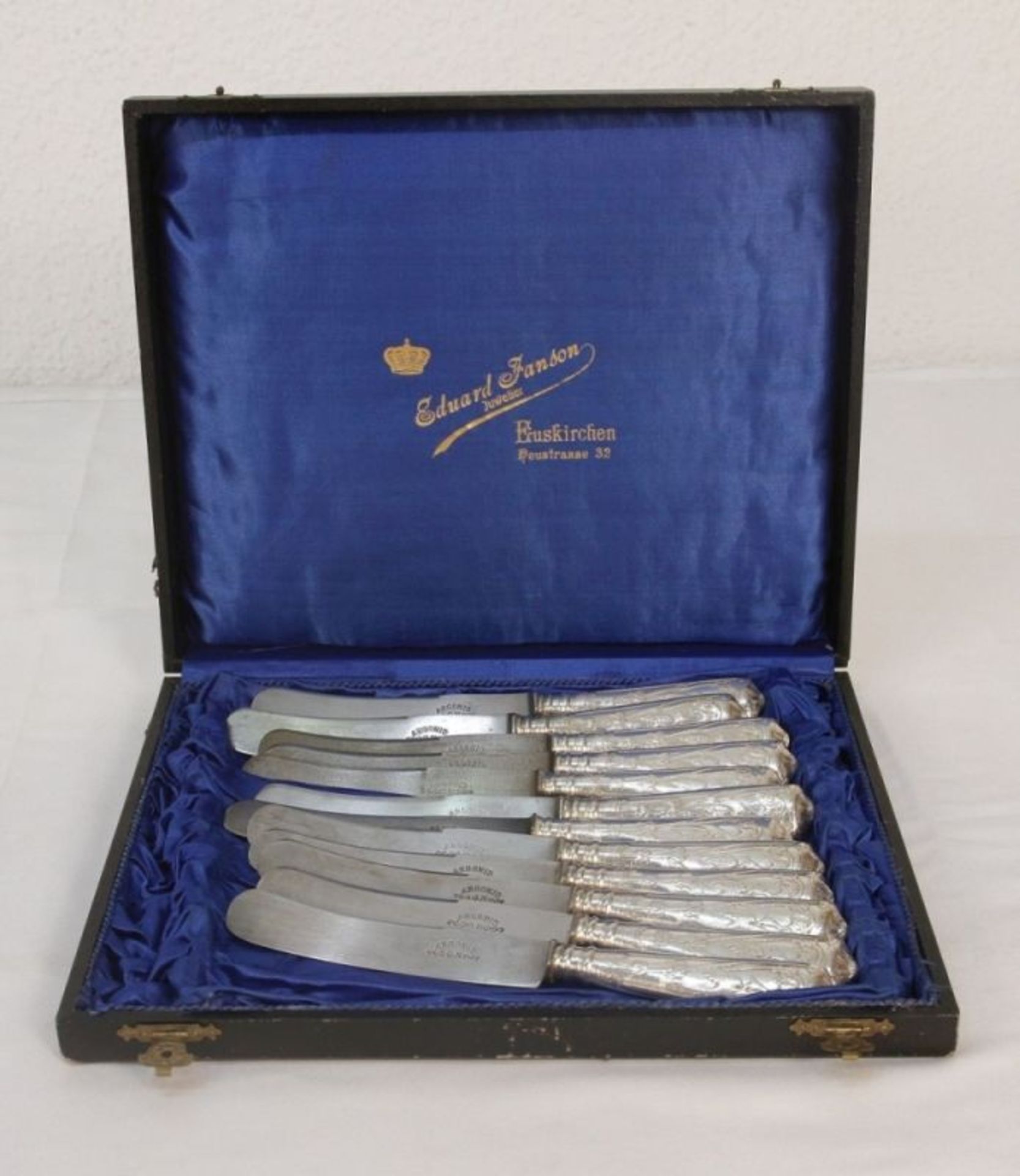 12 antike Jugendstil Silber 800 Messer Vogeldekor