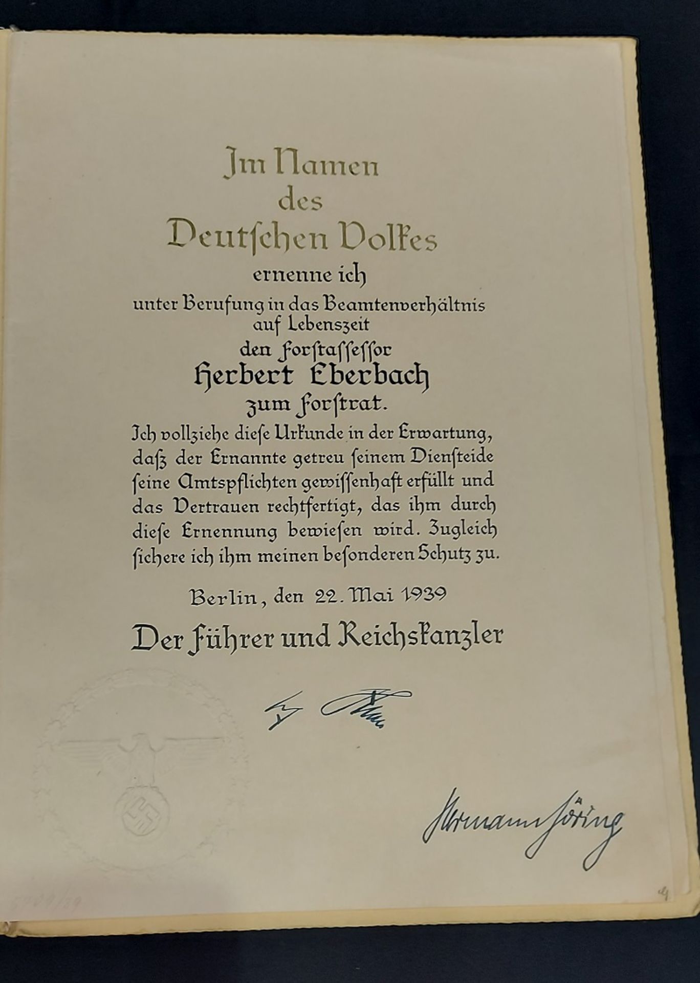 Orig. Autograph Urkunde Adolf Hitler und Hermann Göring - Image 2 of 20