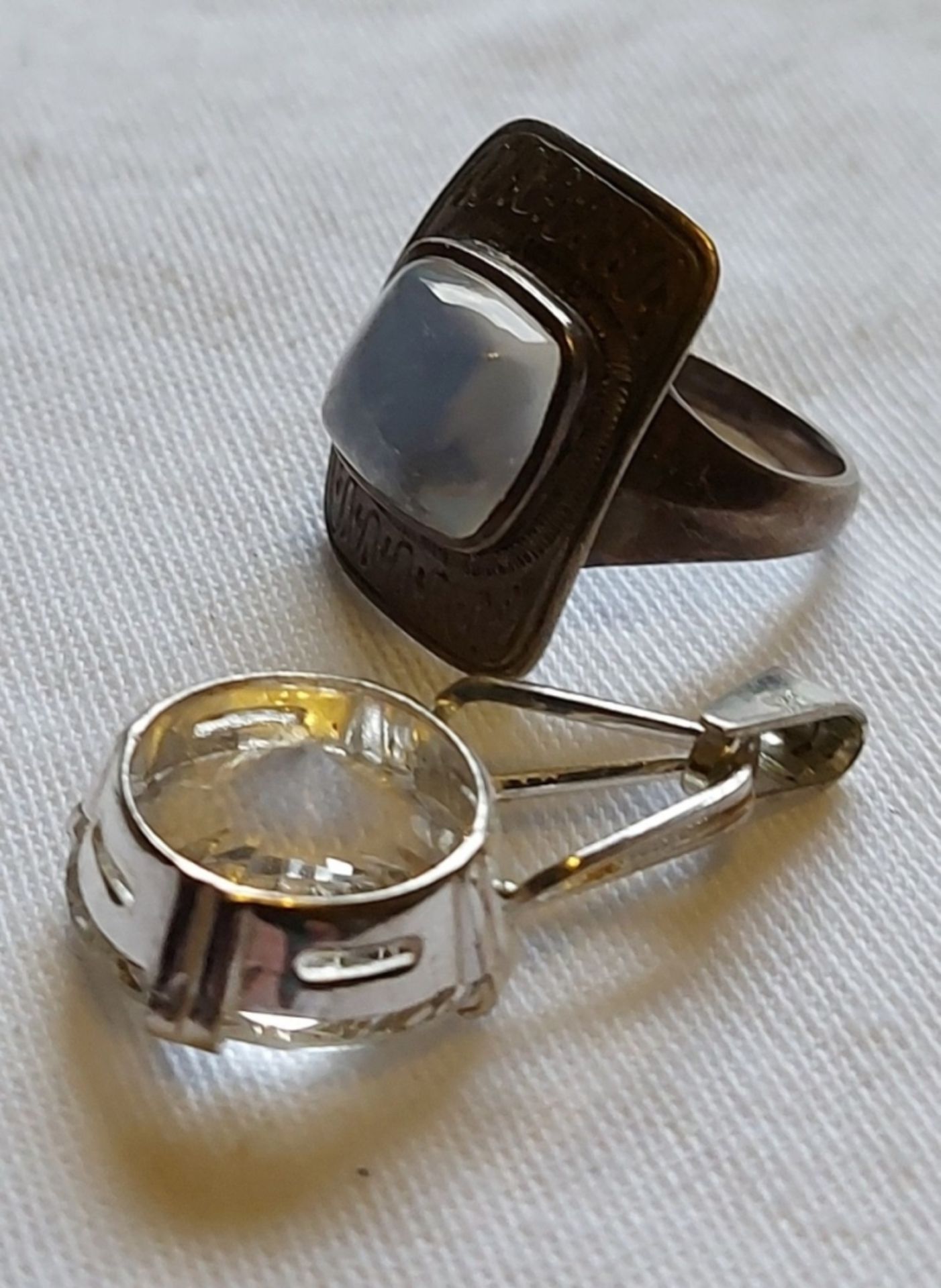 Schönes Konvolut 925er Silberschmuck Mondstein Ring und Anhänger - Bild 2 aus 5
