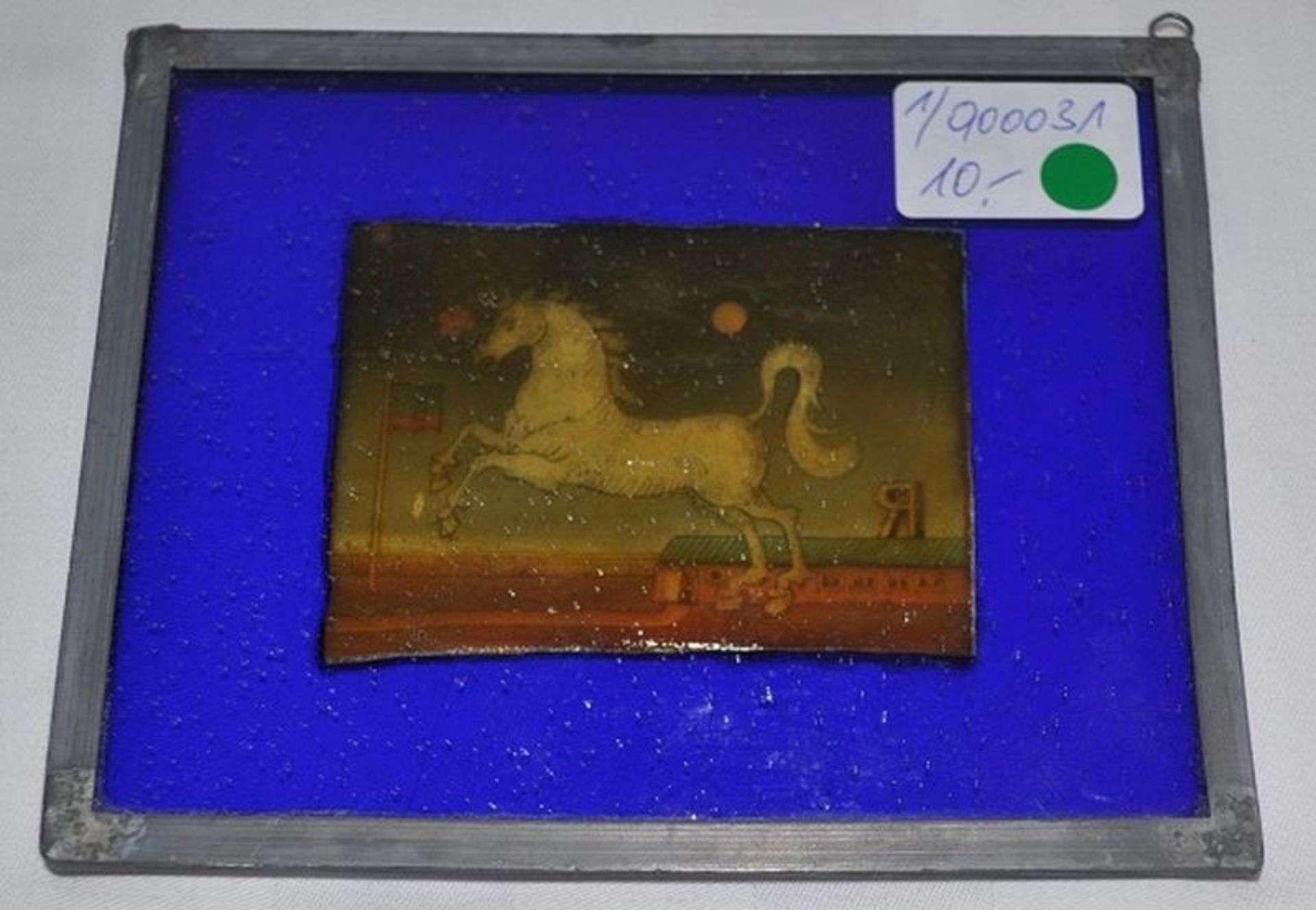 Altes Glasbild Pferdemotiv ca. 14 x 11cm - Bild 2 aus 2