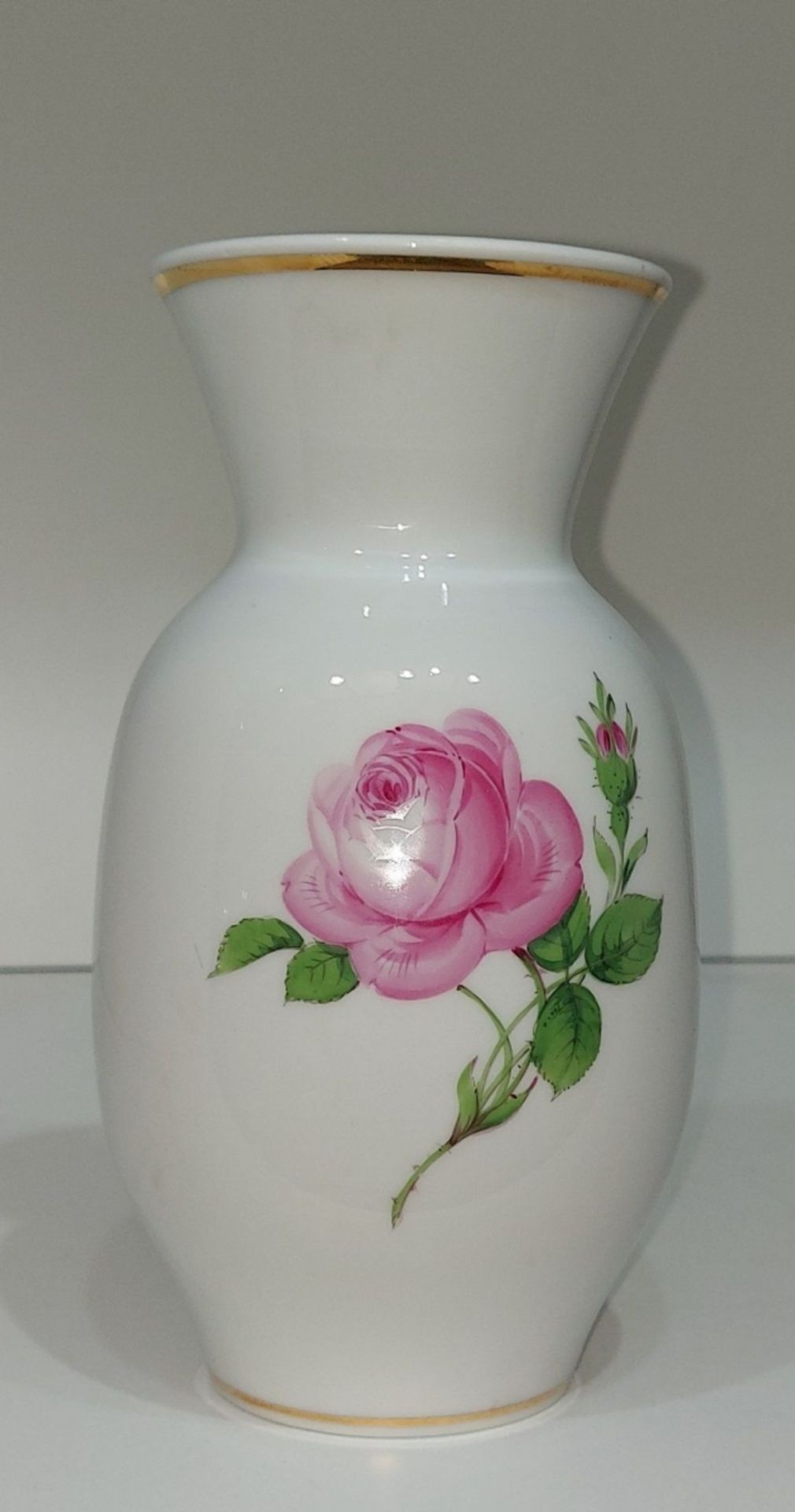 Alte Meissen Vase Rote Rose Rosendekor - Image 6 of 10