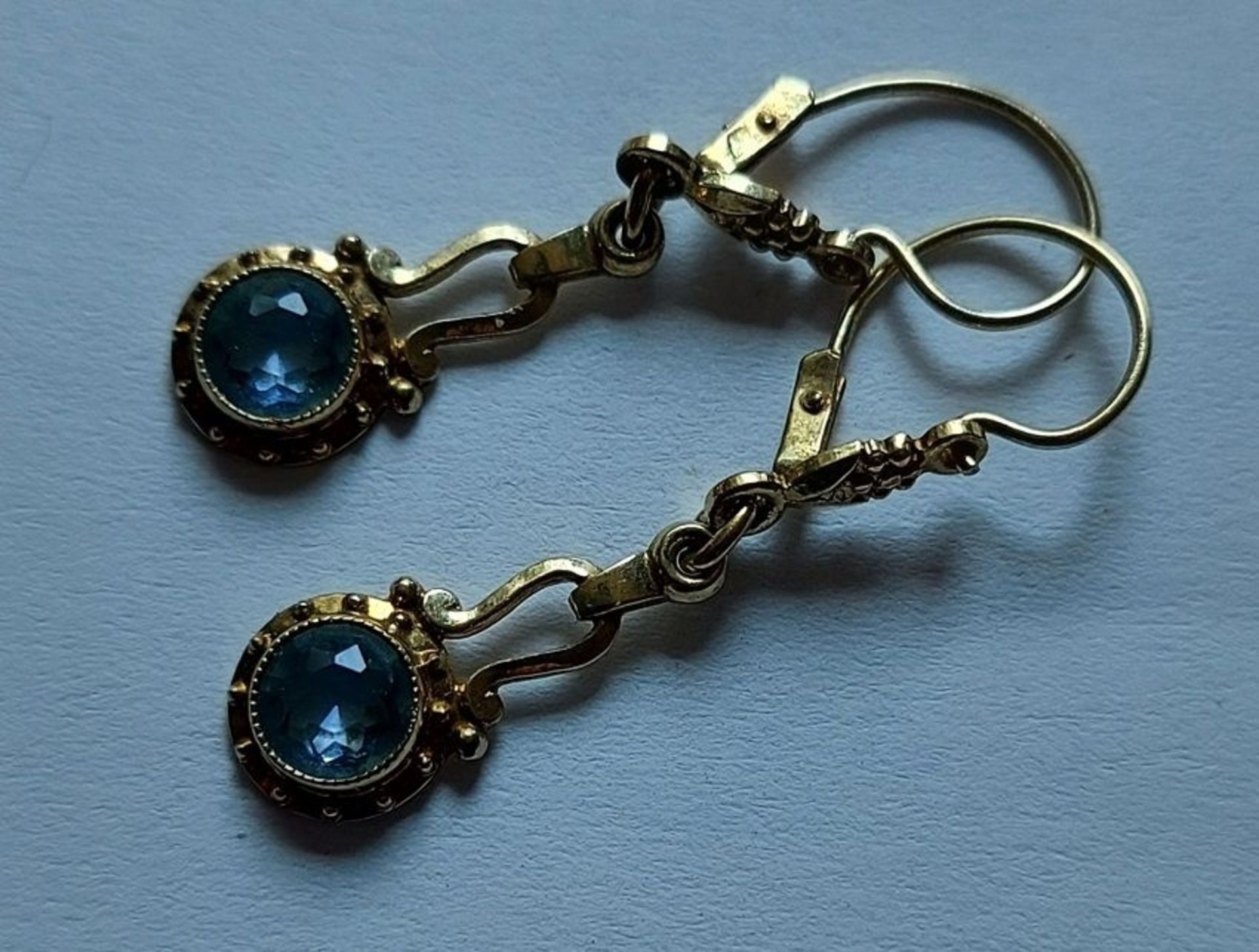1 Paar Goldohrringe blaue Steine Ohrringe 585er GG - Bild 4 aus 5