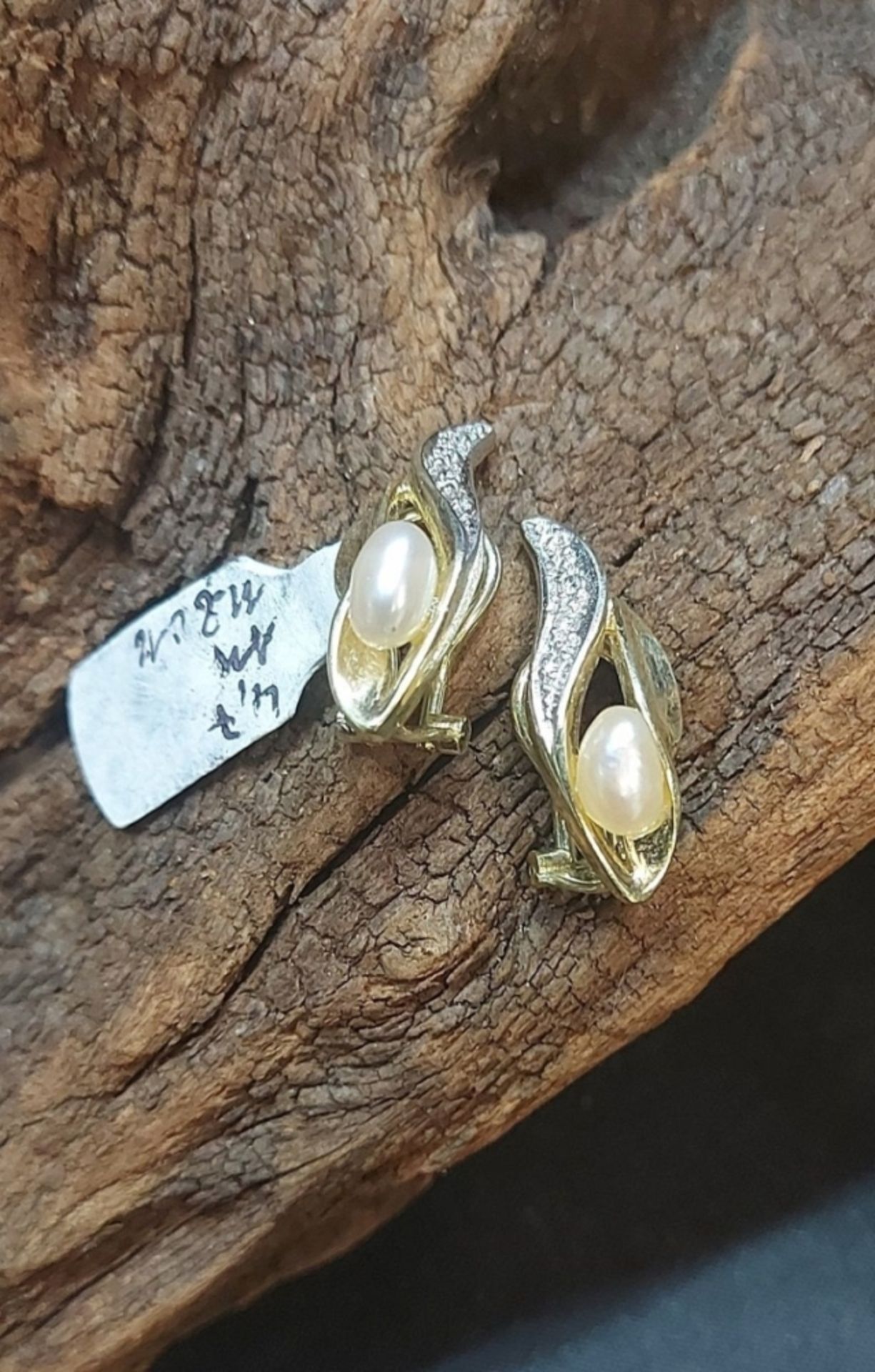 Schöne Gold Ohrringe Perlenohrringe 585 GG Clips - Bild 4 aus 5