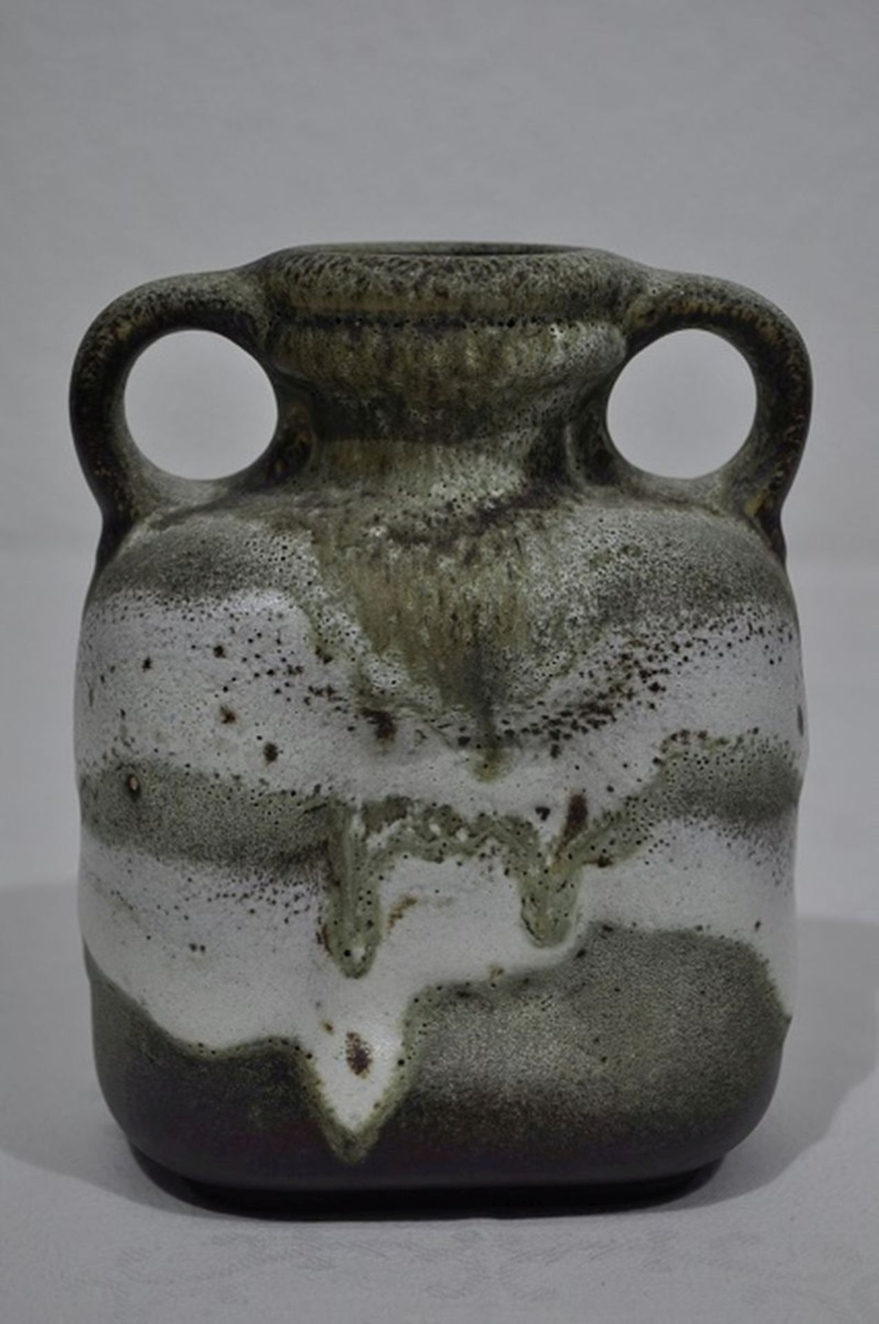 Vintage Fat Lava Vase grau braun weiße Töne
