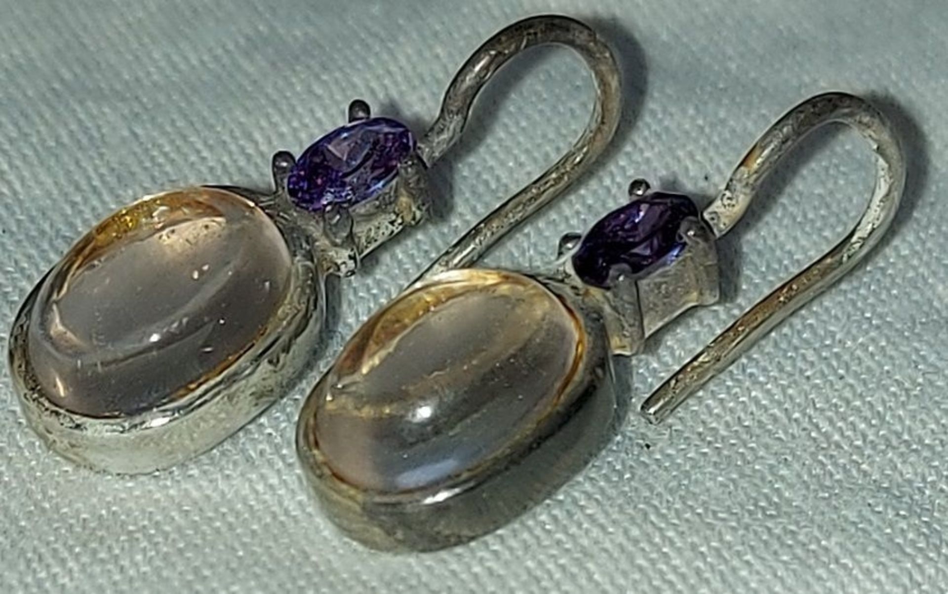Paar Silberohrringe 925er mit Monsteinen ca. 2,5cm - Bild 7 aus 7
