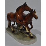 Schöne Porzellan Statue Skulptur Zwei Pferde Hengste