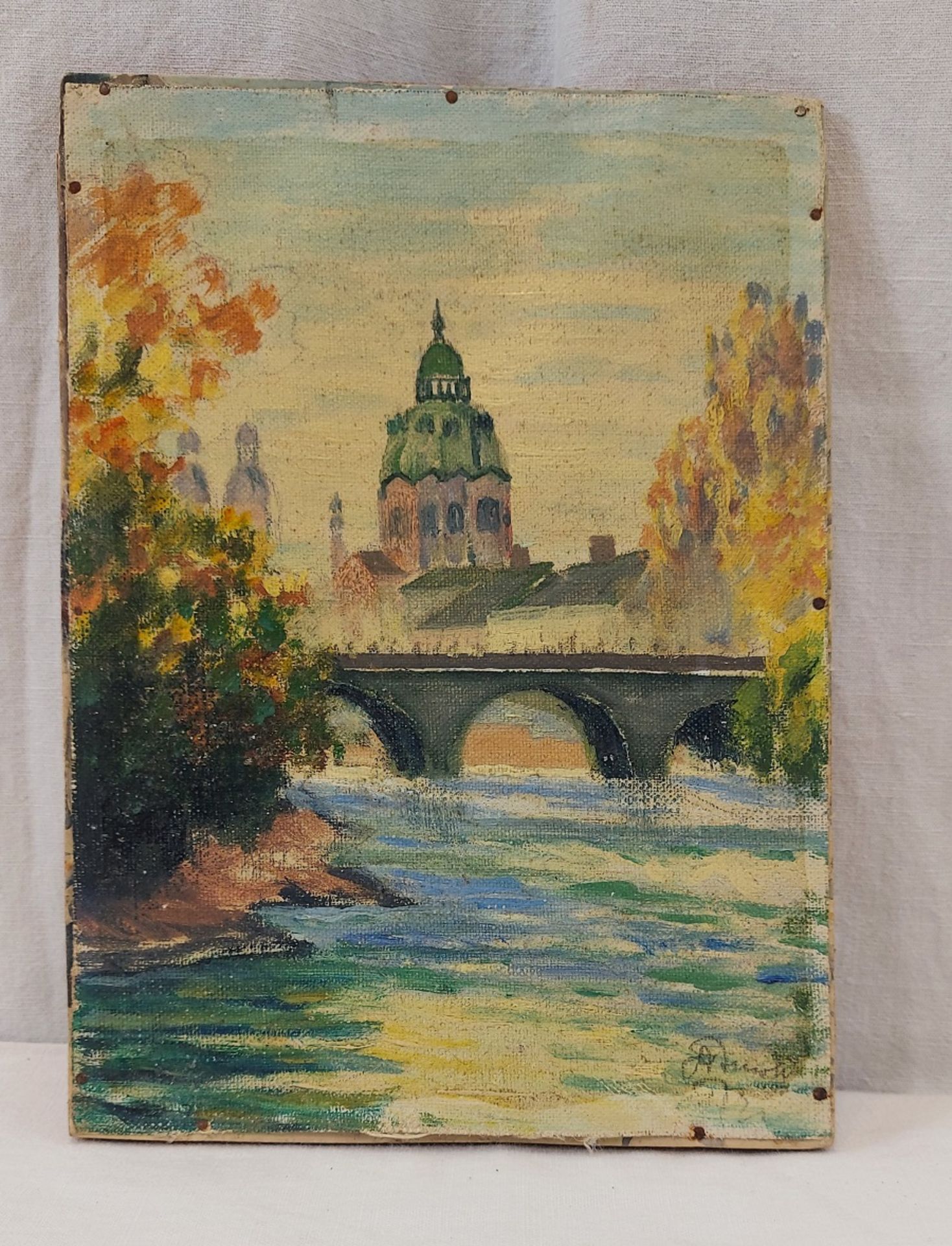Altes Ölbild Münchner Motiv "An der Isar" ver,. A. Anziger - Bild 6 aus 6
