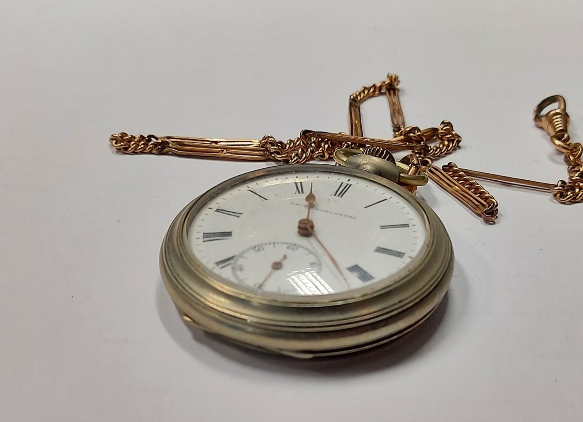 Taschenuhr für Herren mit Kette, Union Horlogére, - Bild 4 aus 5