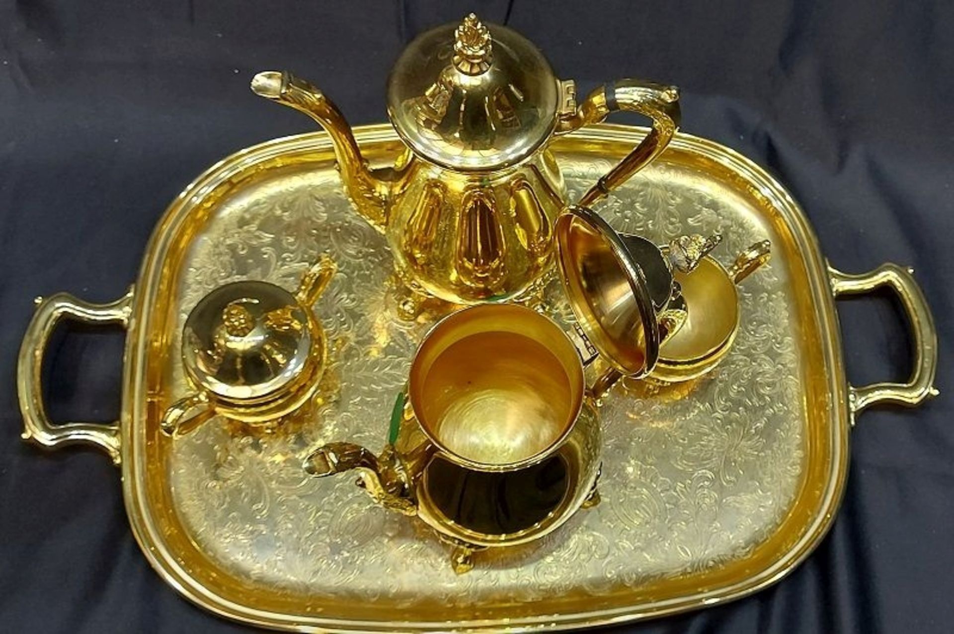 Aus Kapitänsnachlass - Imposanter Kaffee/Teekern incl. Tablett vergoldet 18k Oman - Bild 8 aus 9