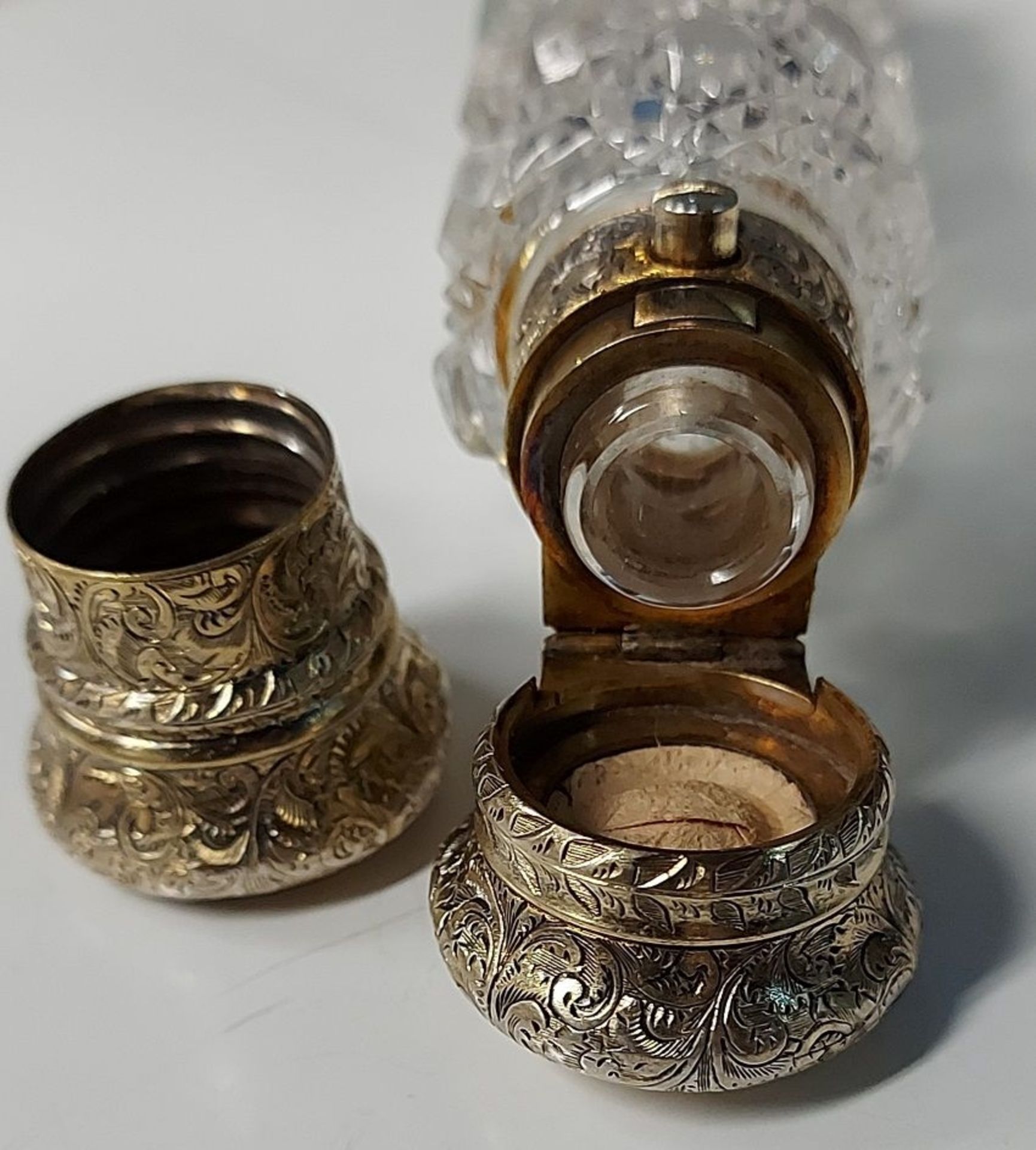 Antiker Kristallglas Parfumflakon doppelendig Messing versilbert - Bild 7 aus 9