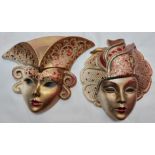 2 handgefertigte Wand Masken Keramik Venezianisch