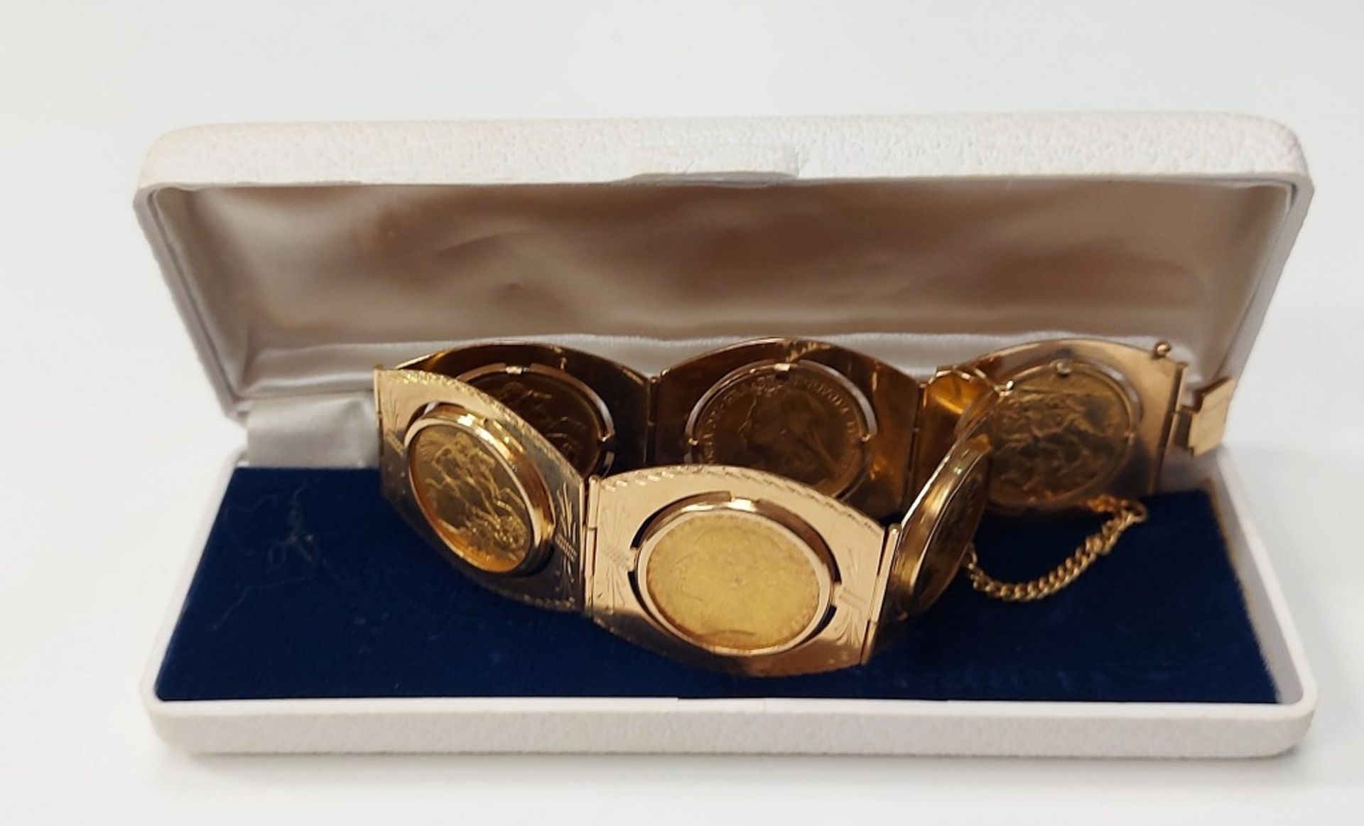 Münzarmband mit 6 echten Goldmünzen 750er GG 18k, Münzen ca. 900er GG mit Kastensicherheitsschloss m - Bild 2 aus 14