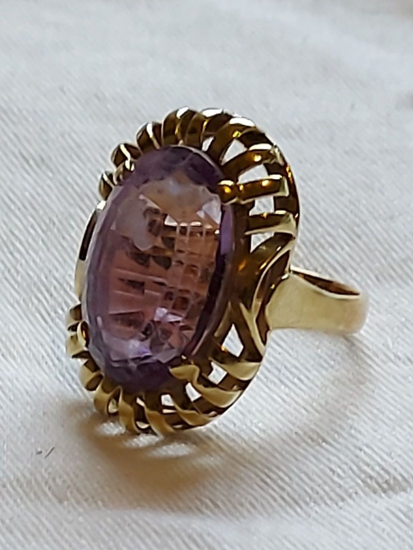 Damenring Goldring 585 GG 14k mit großen Amethyst ca. 8,2g - Bild 2 aus 5