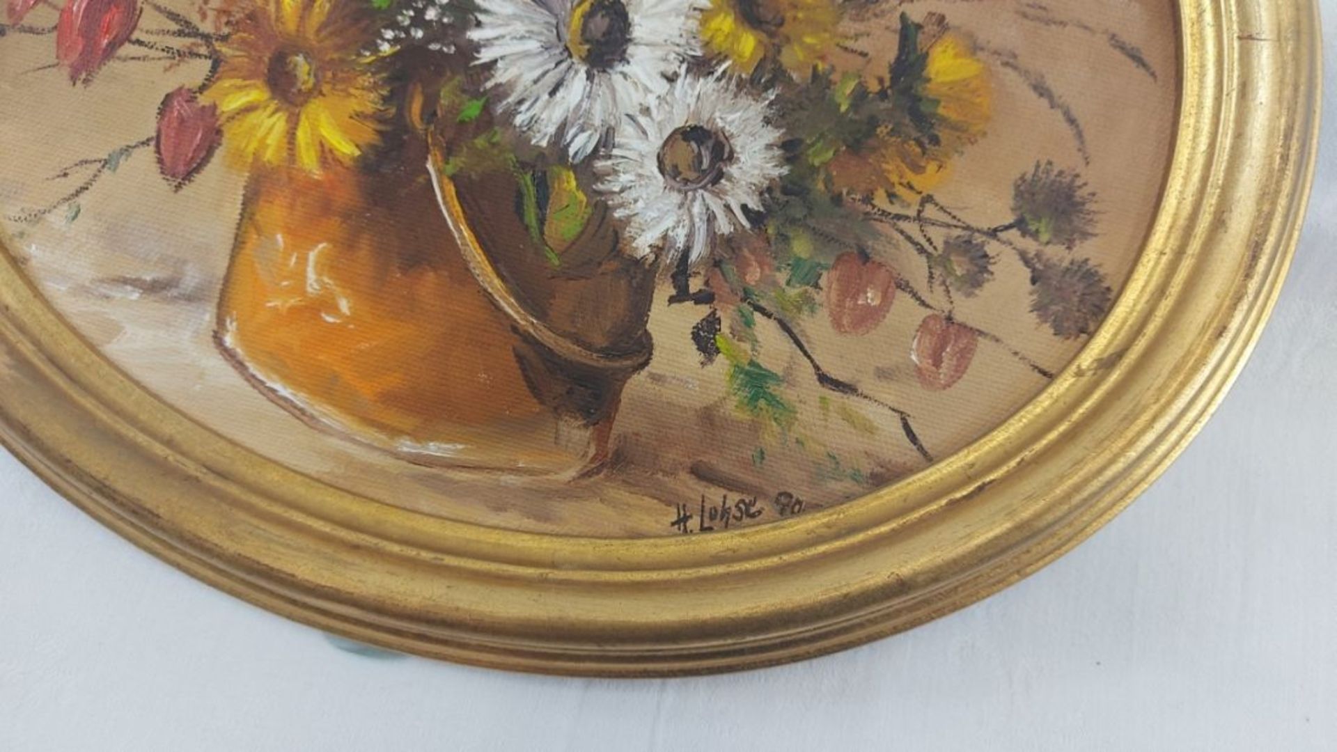 Ölgemälde Gemälde Bild sign. Herbet Lohse oval mit Blumen ,ca 35x29cm - Bild 2 aus 6