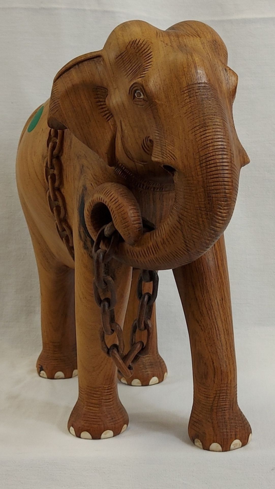 Imposanter schwerer XL Holz Elefant mit Kette, Höhe ca. 38cm - Bild 3 aus 16