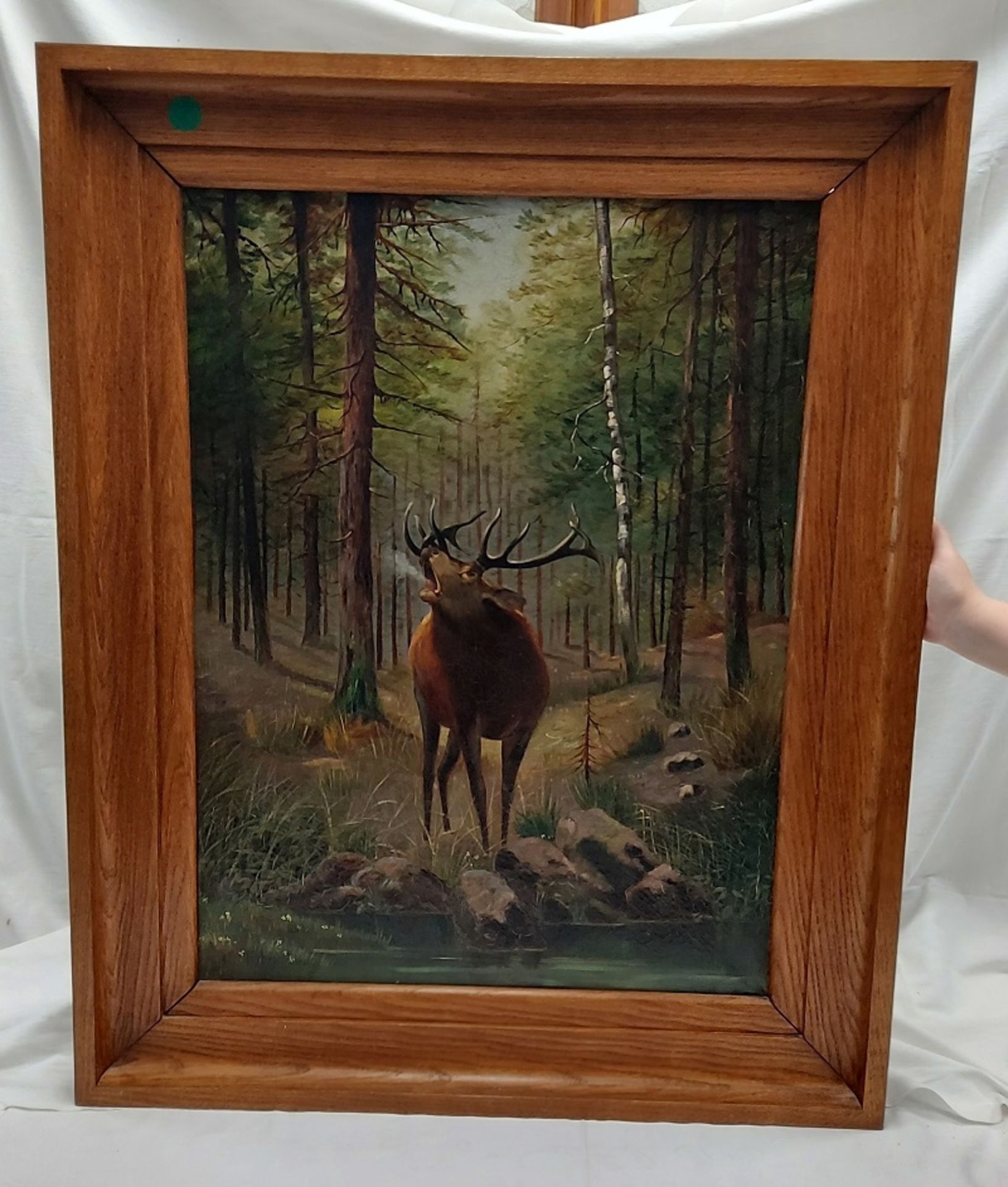 Imposantes Ölgemälde Wildmalerei "Röhrender Hirsch im Herbstwald" sign. Albrecht - Bild 4 aus 5